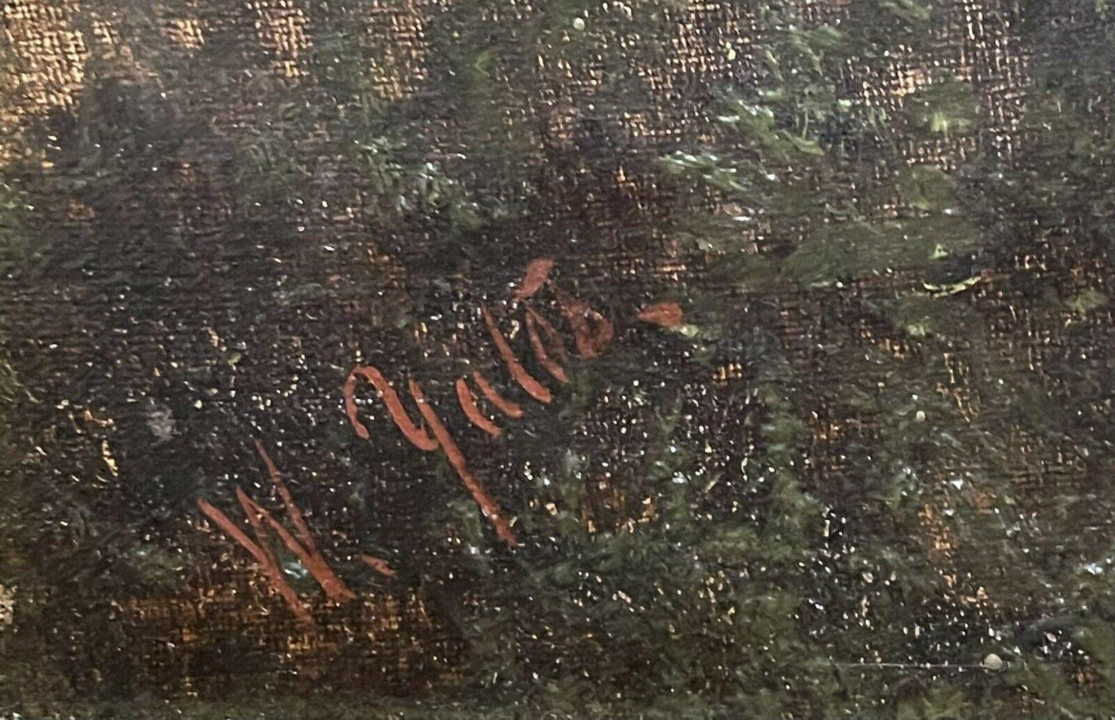 HUGE VICTORIAN SIGNED OIL HARVEST WORKERS HAVING PICNIC IN FIELD UNDER OAK TREE 1