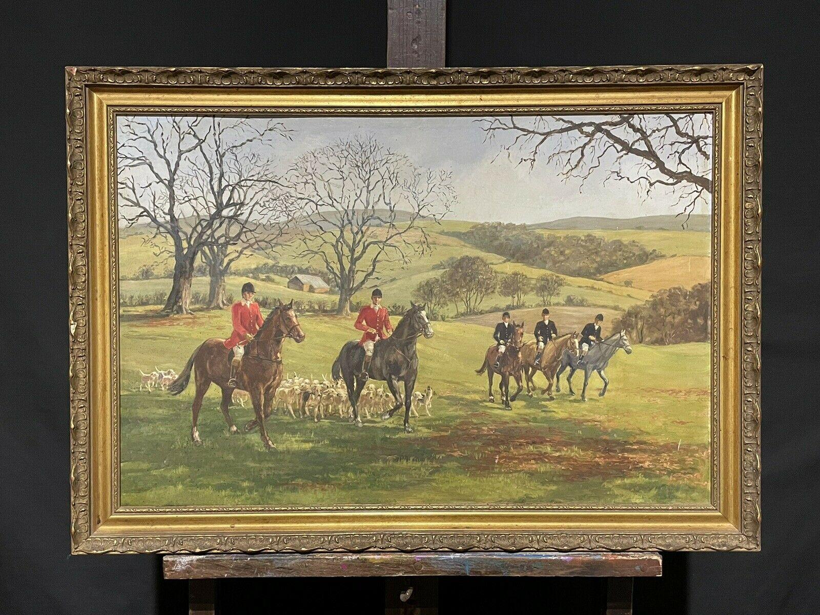 BRITISH HUNTING SCENE - LARGE SIGNED ENGLISH OIL PAINTING - GILT FRAME - Painting by British artist