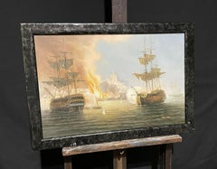 LARGE BRITISH MARINE SIGNED OIL PAINTING - NAVAL HISTORICAL BATTLE SCENE