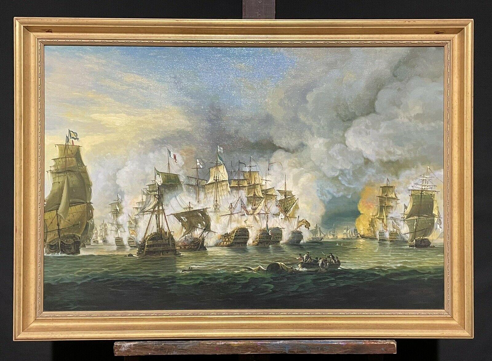 HUGE NAVAL HISTORICAL BATTLE ENGAGEMENT SCENE - SIGNED OIL PAINTING EDGAR NUCUM - Painting by Edgar S. Nucum