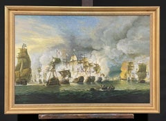 HUGE NAVAL HISTORICAL BATTLE ENGAGEMENT SCENE - SIGNED OIL PAINTING EDGAR NUCUM