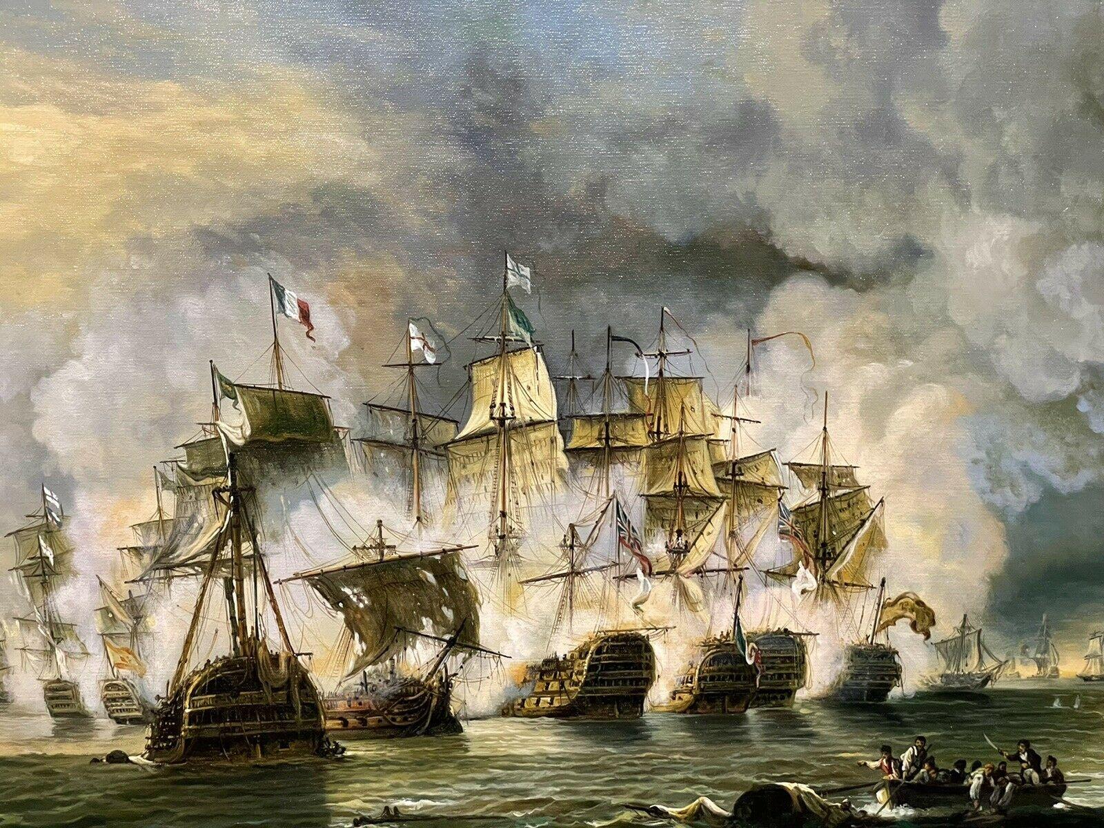 HUGE NAVAL HISTORICAL BATTLE ENGAGEMENT SCENE - SIGNED OIL PAINTING EDGAR NUCUM 1