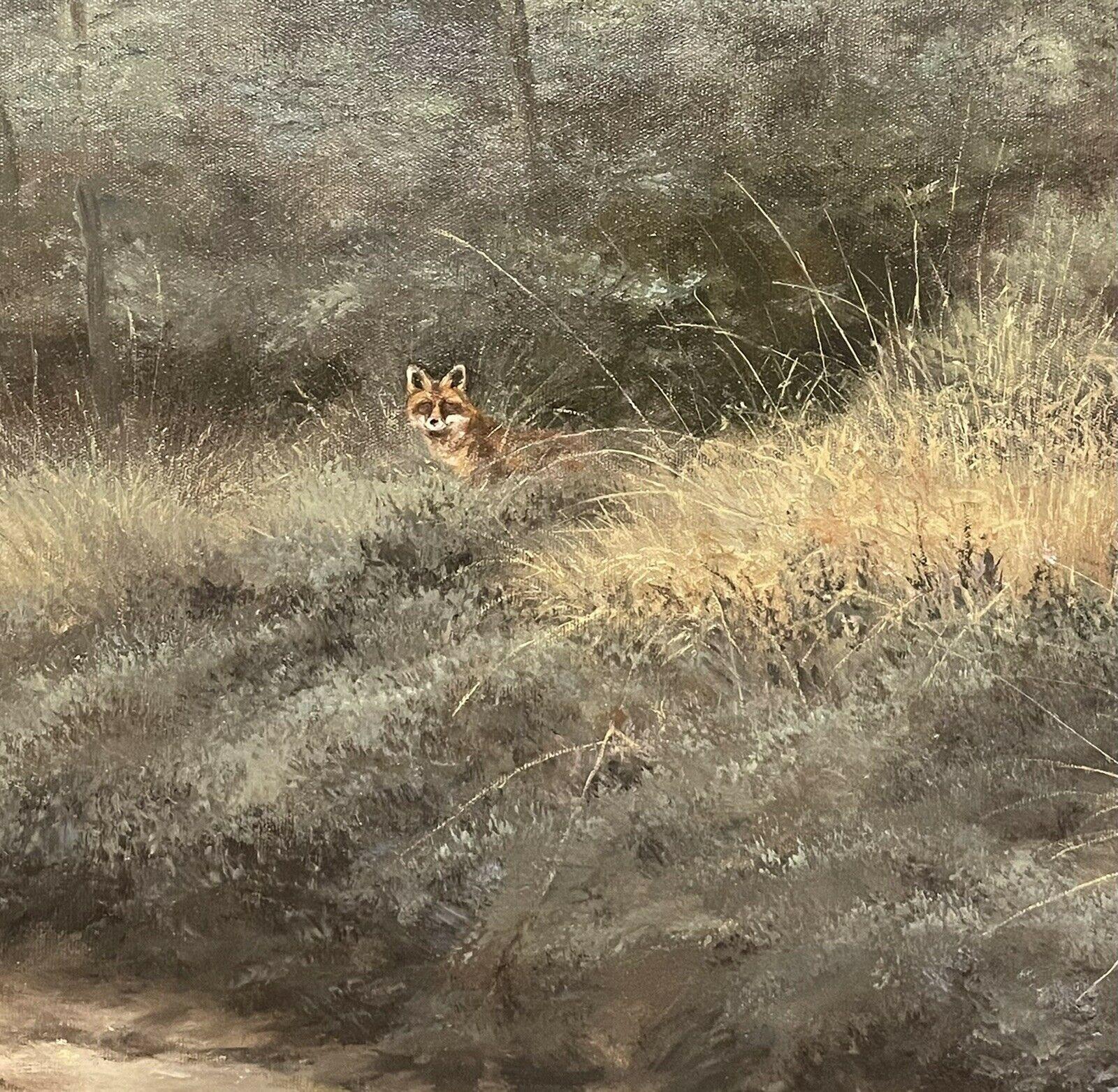 VERY LARGE DUTCH IMPRESSIONIST OIL - FOX HIDING IN WOODLAND COUNTRYSIDE FIELD - Impressionist Painting by Tammo Lukkien 