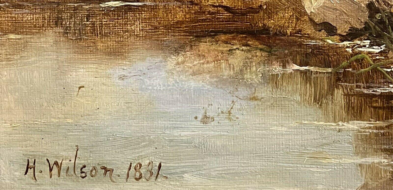 VICTORIAN SCOTTISH OIL PAINTING - ANGLERS BESIDE HIGHLAND LOCH & MOUNTAINS 1