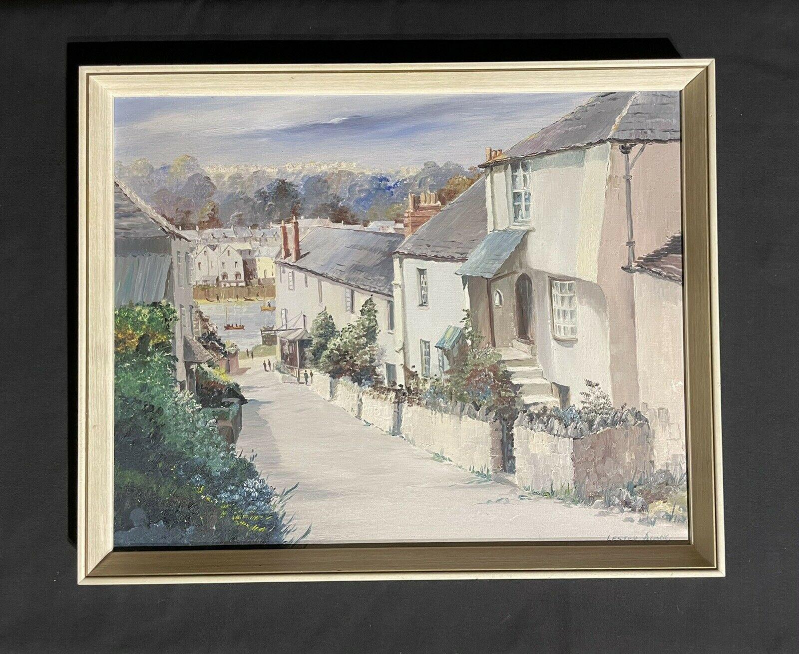 LESTER ATACK SIGNED ORIGINAL OIL - OLD CORNISH STREET SCENE DOWN TO HARBOUR - Painting by Lester Atack