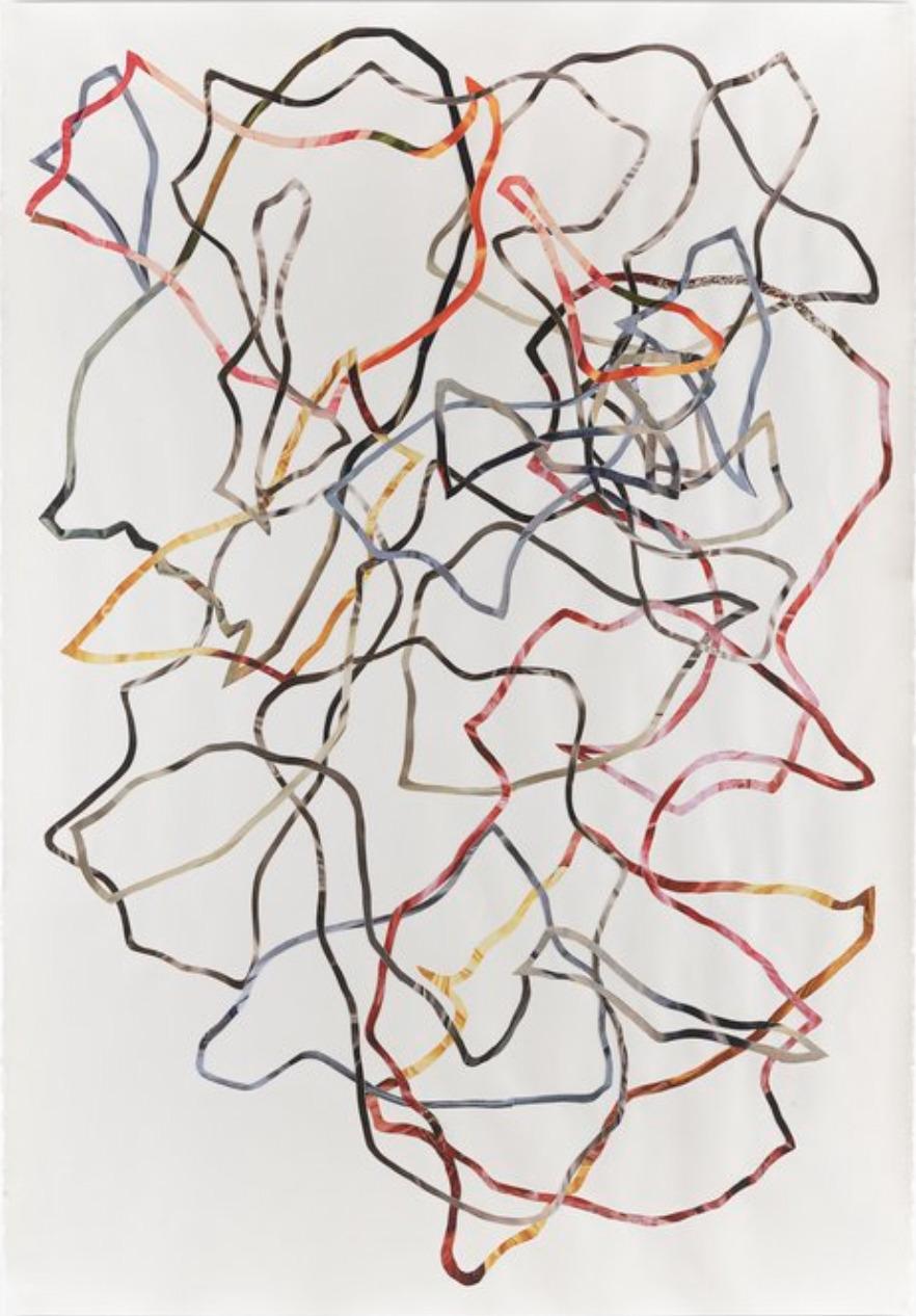 Ray Beldner Abstract Drawing - Spiralling Ecstatically this (Abstract Multi Coloured Collage on Paper)
