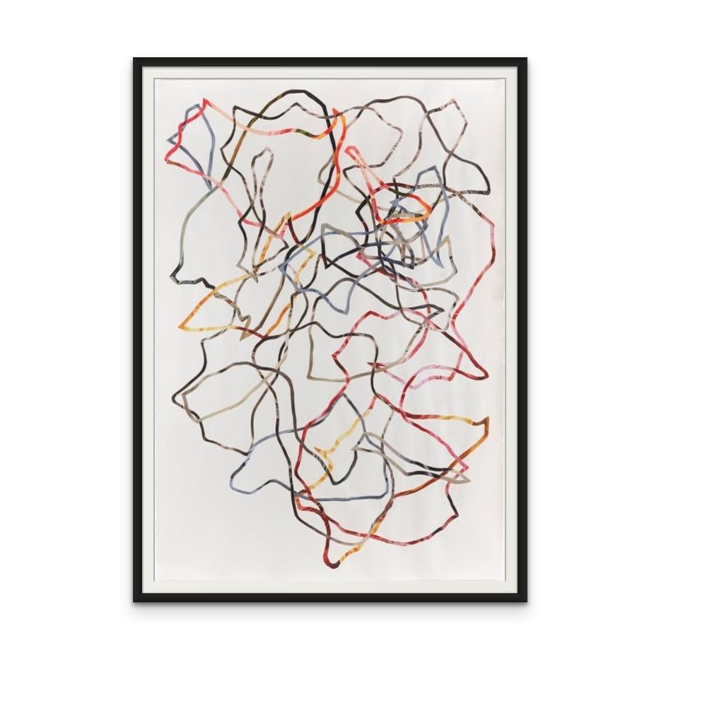 Spiralling Ecstatically this (Abstract Multi Coloured Collage on Paper) - Gray Abstract Drawing by Ray Beldner