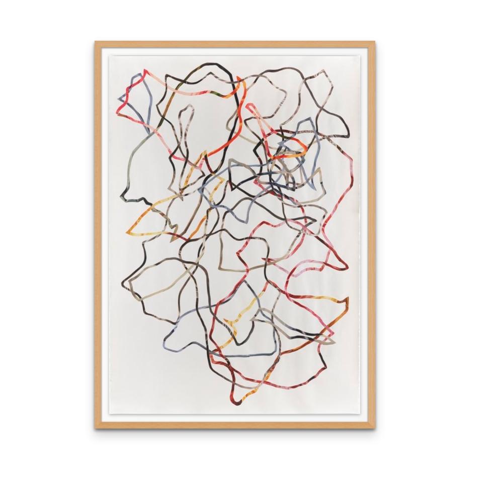 Éclectiquement, il s'agit d'un collage multicolore abstrait sur papier - Gris Abstract Drawing par Ray Beldner