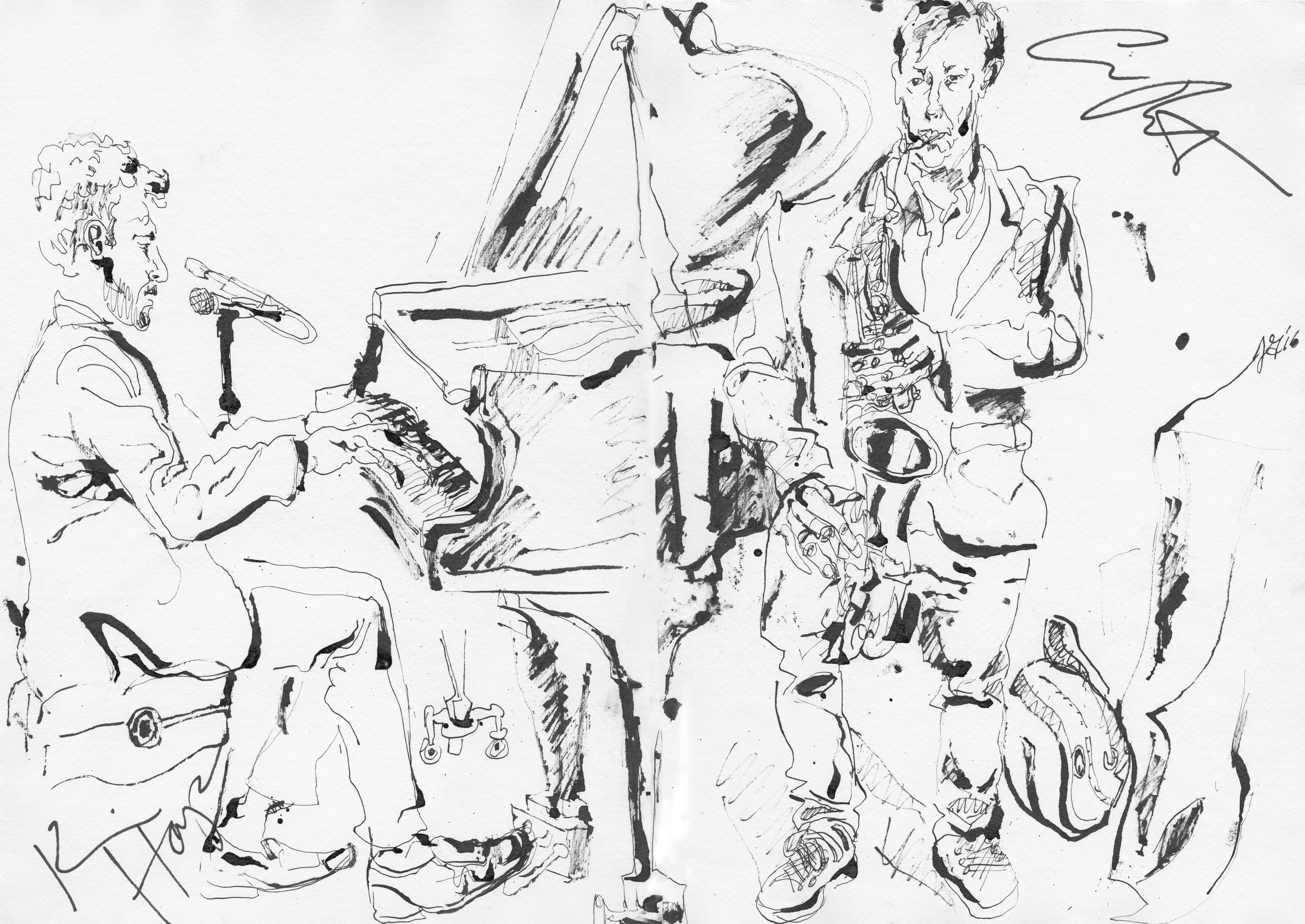 Chris Potter, Kevin Hays at Kitano - Ink on Paper - Original Sketch