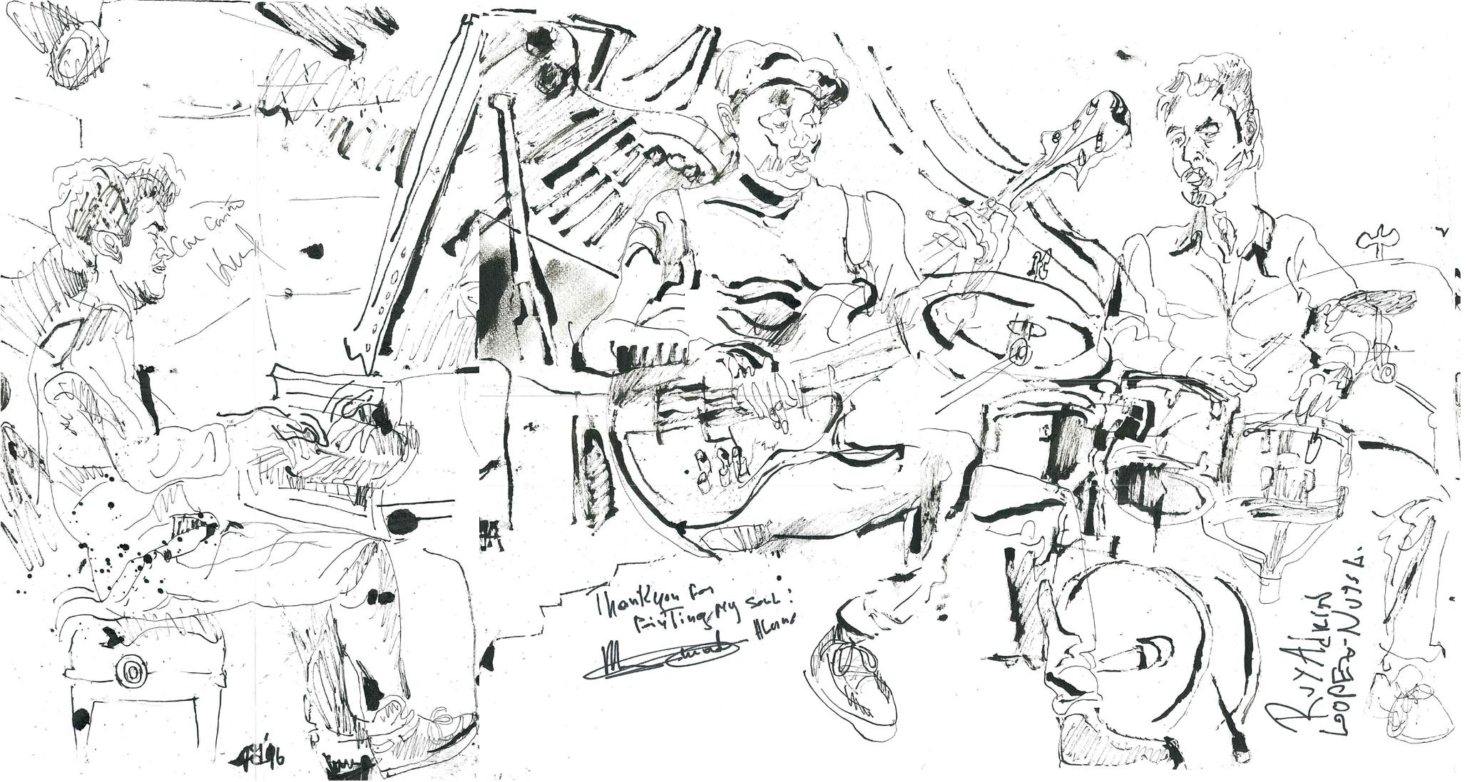Jonathan Glass Figurative Art - Harold Lopez Nussa Trio - Ink on Paper - Original Contemporary Sketch