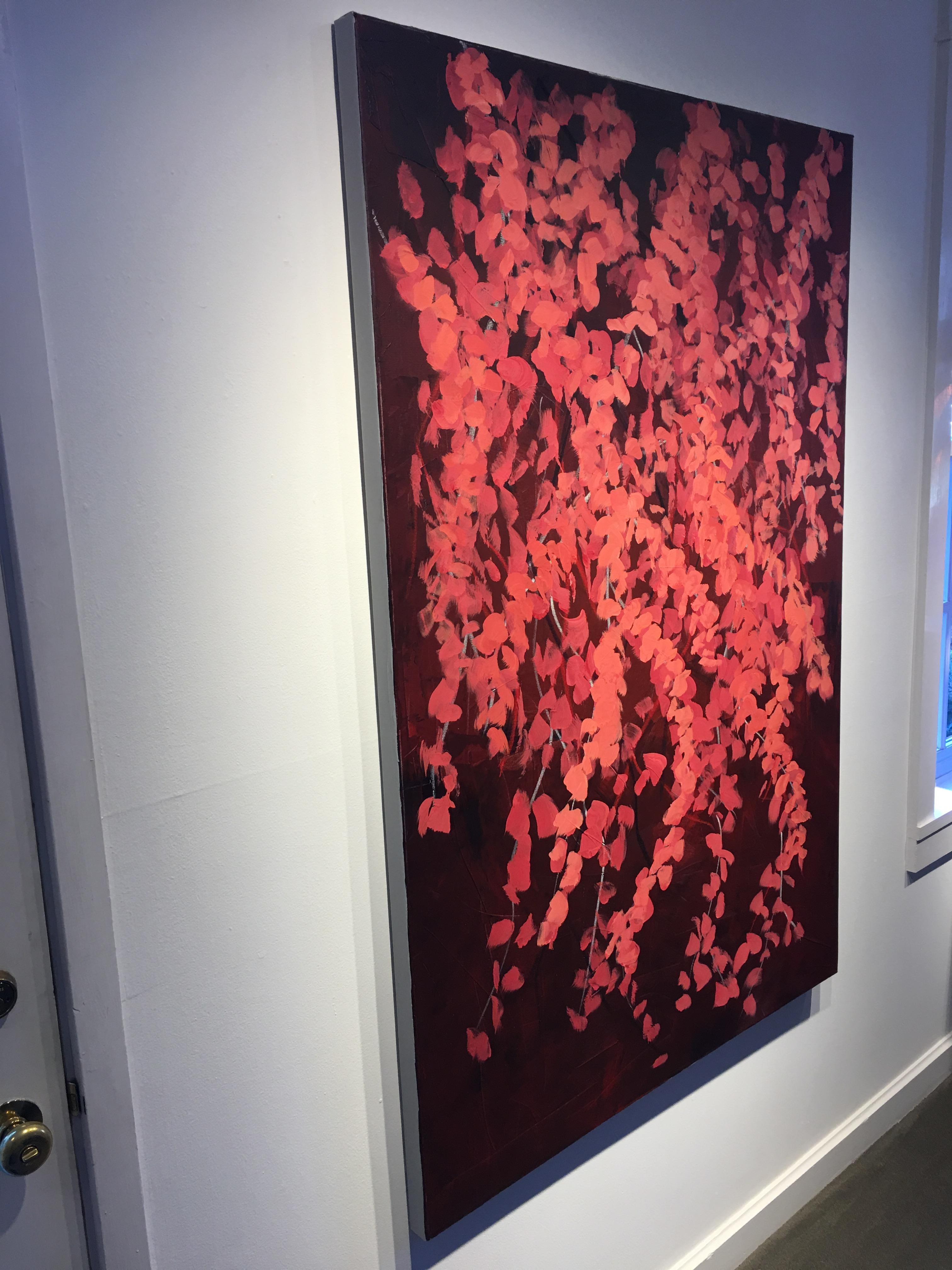 acrylic, oil paintstik on canvas
red orange pink black

Thomas has taken the influences of the flora of Chinese ink drawings. He translates those ideas into spontaneous modern abstractions. He starts with several layers of acrylic, using processes