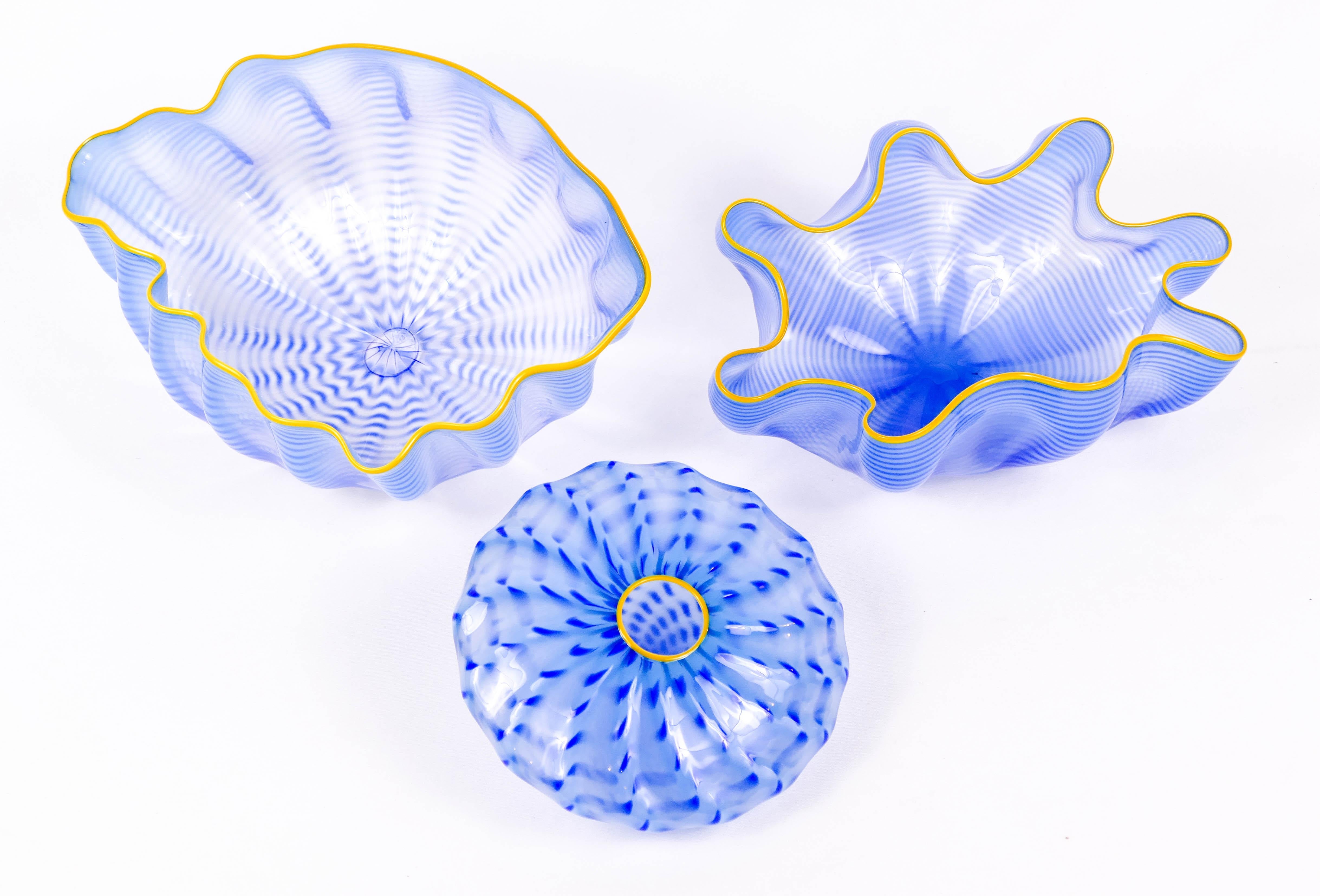 Three Piece Azure Blue Seaform Set - American Modern Art by Dale Chihuly