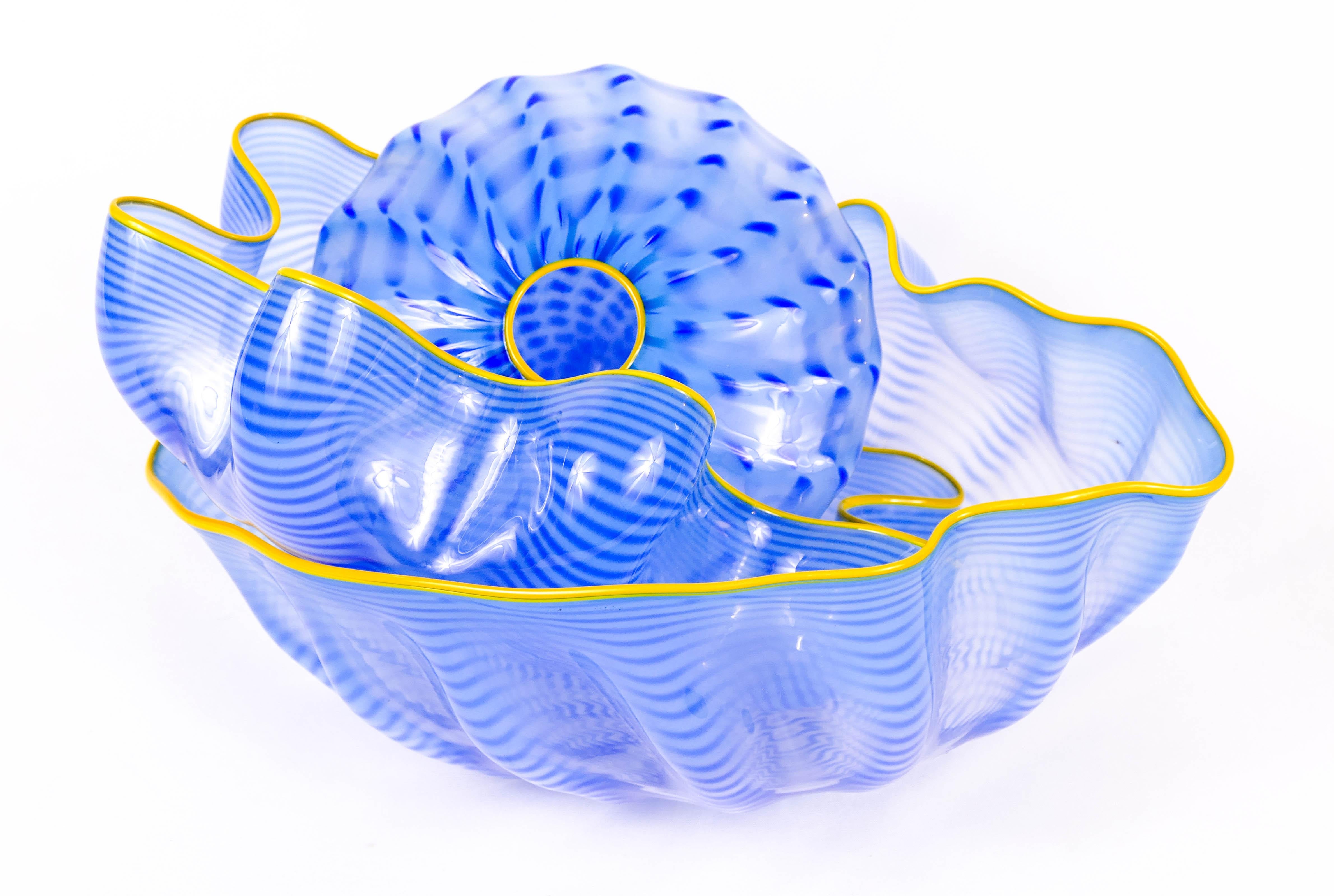 Three Piece Azure Blue Seaform Set - Art by Dale Chihuly