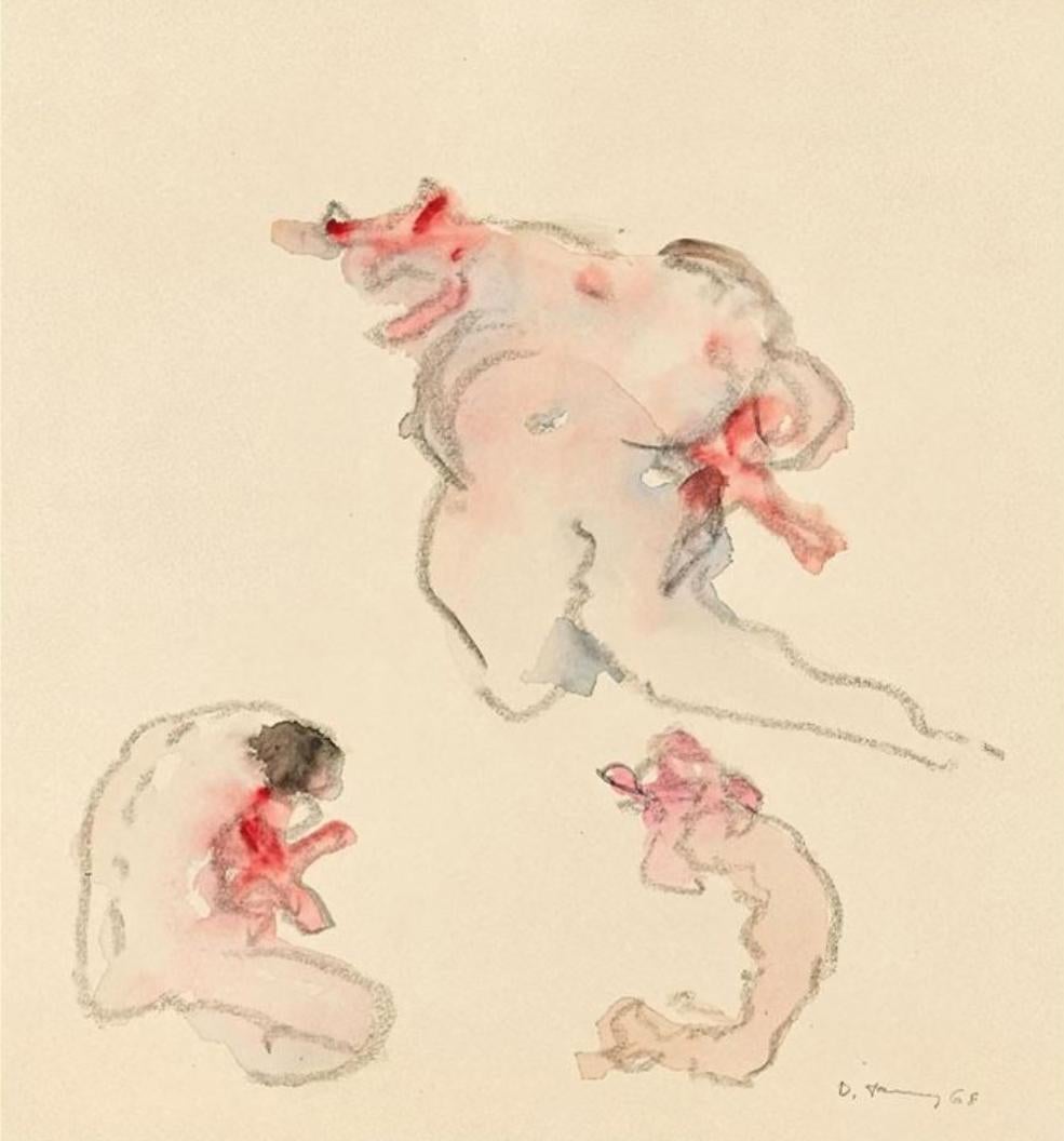 Untitled - 1968 Watercolor & Pencil - Three Surrealist Figures - Surrealism For Sale 4