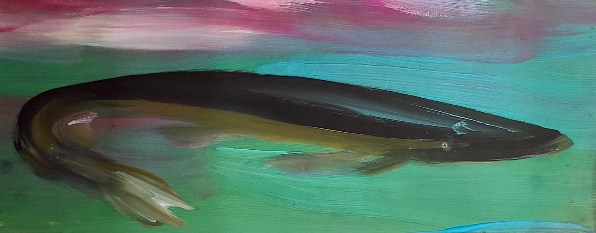 Pesce colorato -  Blu Verde Rosa Bianco Giallo Nero - Art Espressionista di Merton Clivette