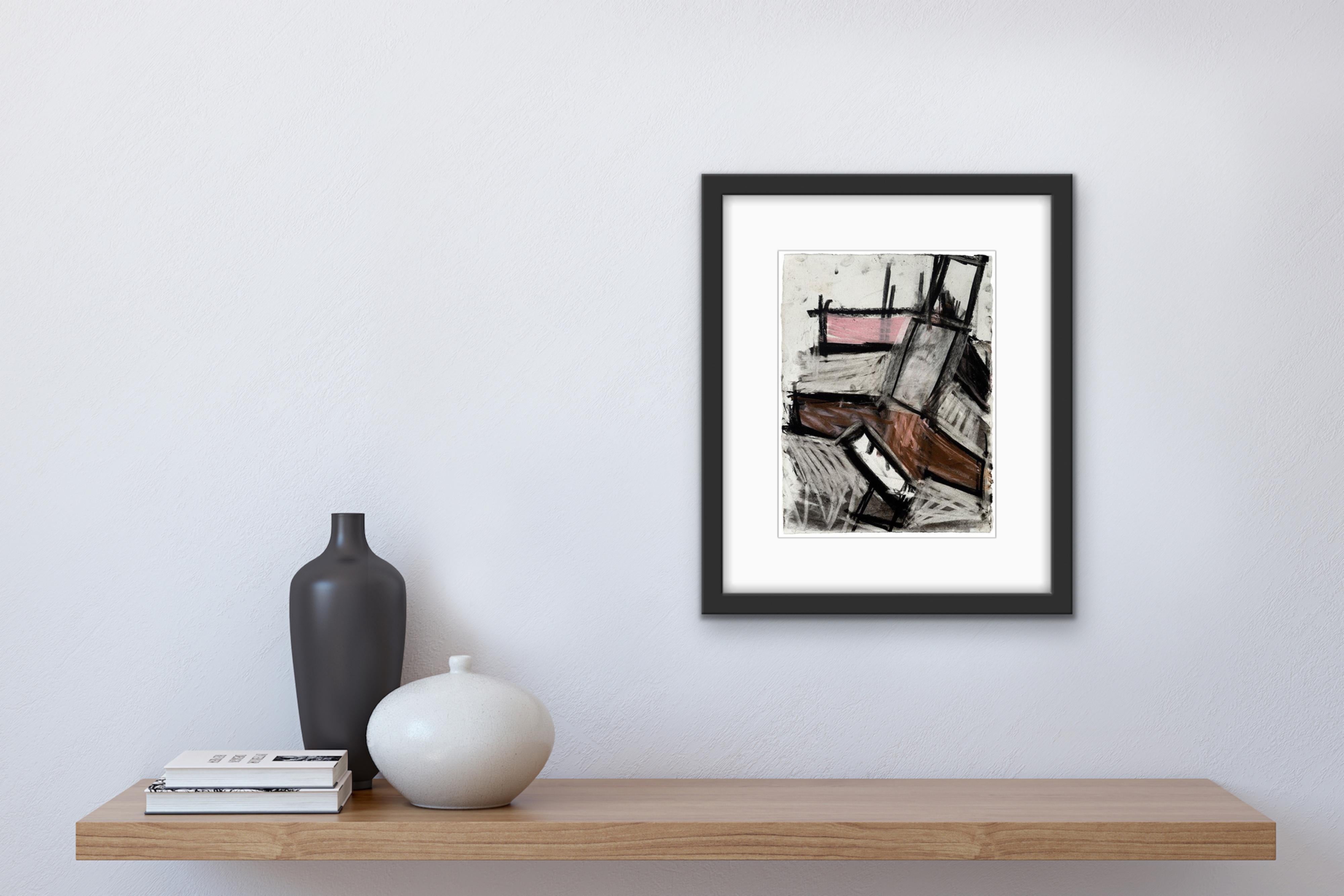 Untitled 1985 (Colorful Sculptural Drawing)  Black, Pink, Brown, White & Gray For Sale 1
