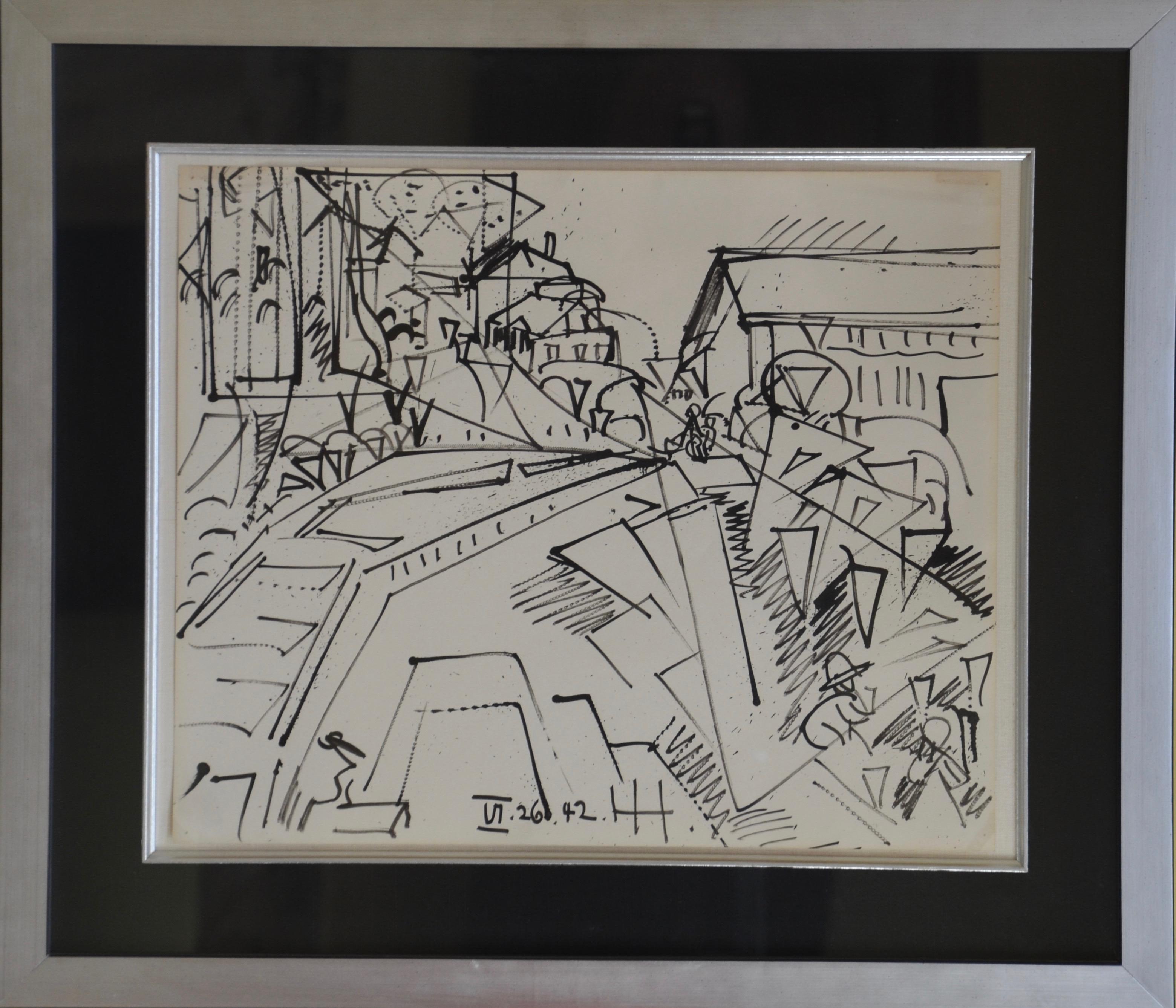 Provincetown Drawing - Pen & Ink - 1942 - Massachusetts - Art by Hans Hofmann