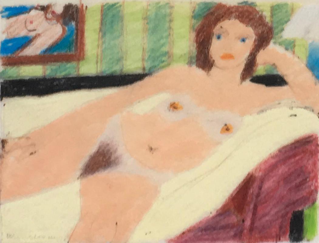 Nude Tom Wesselmann - Étude pour nu de tête rouge 1978, dessin au crayon coloré signé POP ART