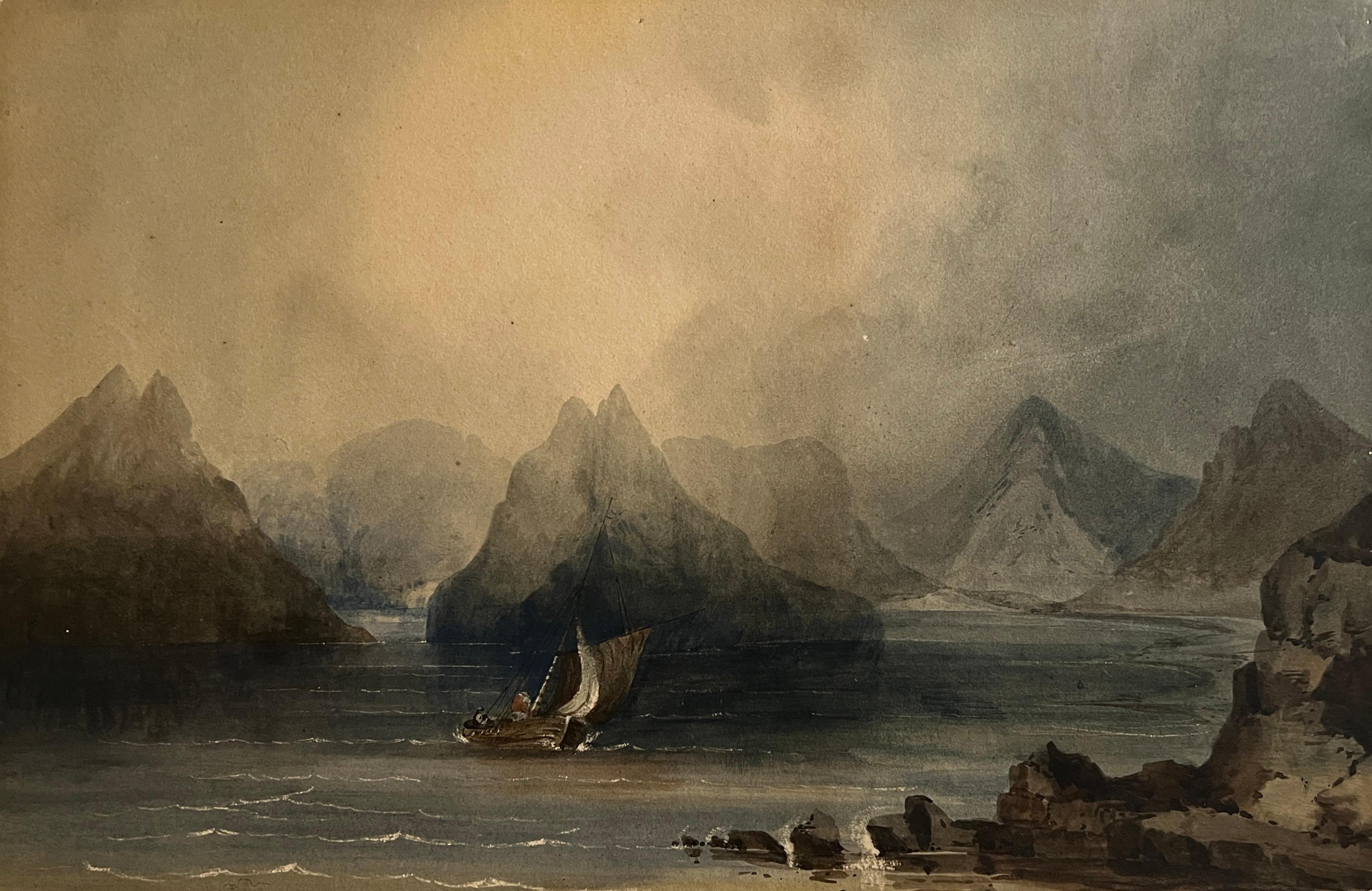 Charles Darwin dans le remorqueur du Beagle, Patagonie côtière, Argentine 19e siècle wc - Painting de Conrad Martens