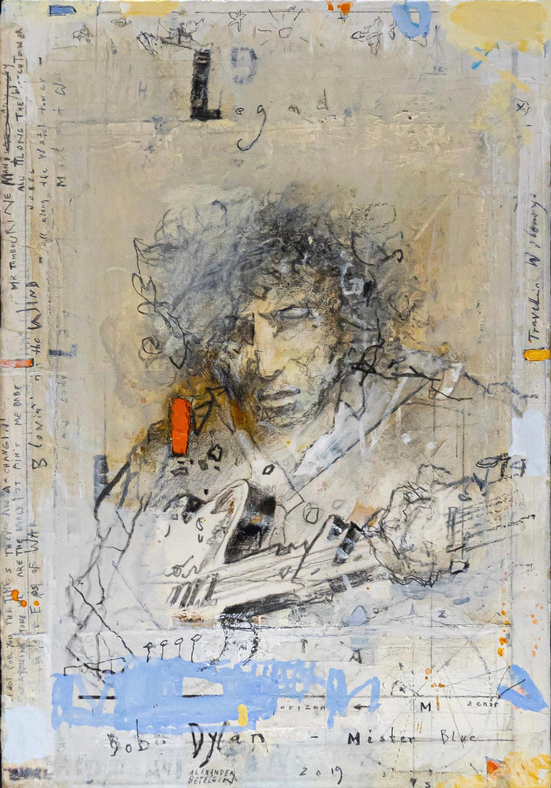 Alexander Befelein Portrait - "Bob Dylan - Legends" 2019 watercolor on paper - musician guitar music