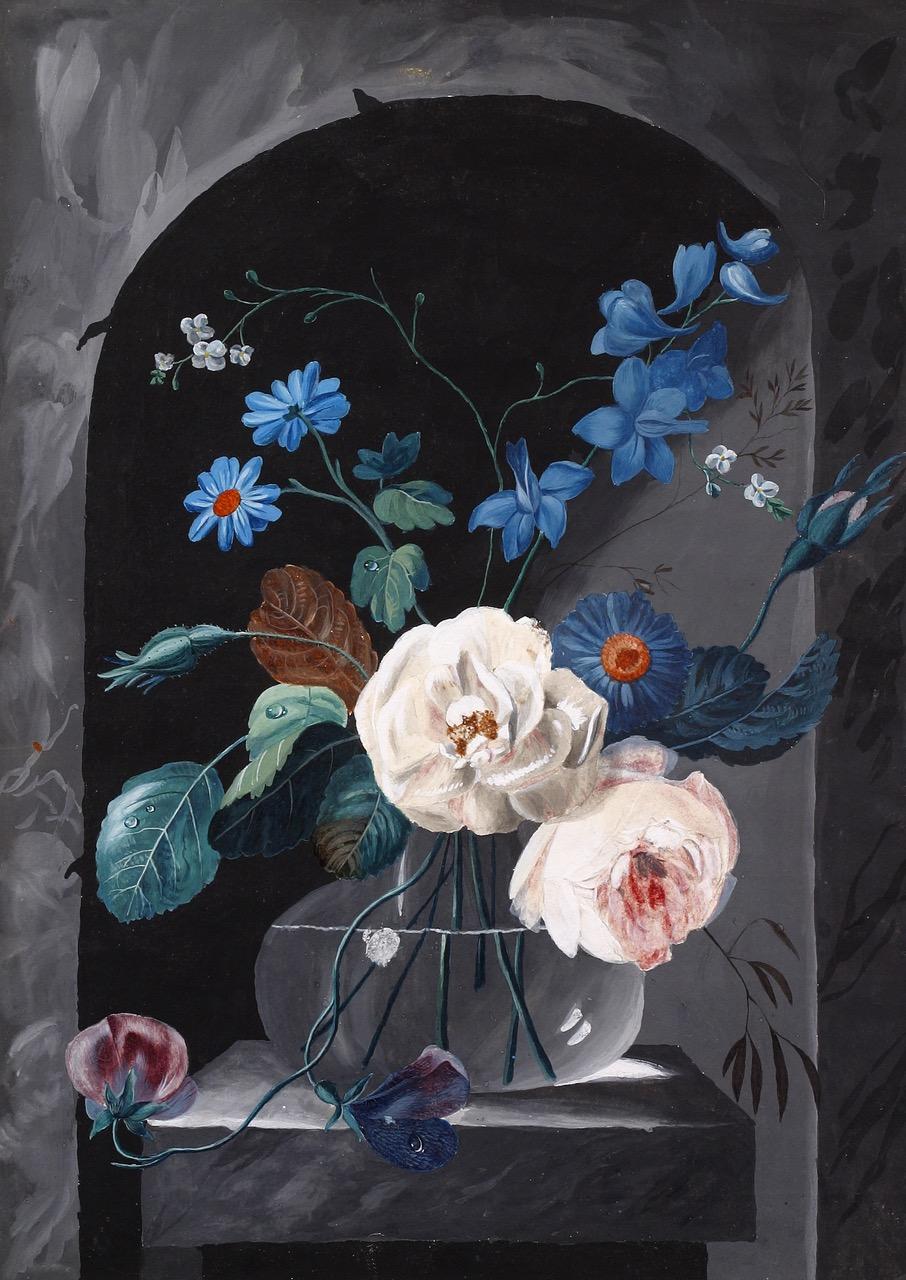 Paire de natures mortes hollandaises du 18e siècle Fleurs dans un vase en verre 1797  - Painting de Cornelis Johannes de Bruyn