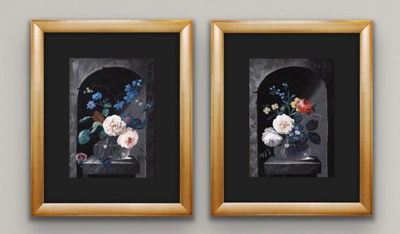 Paire de natures mortes hollandaises du 18e siècle Fleurs dans un vase en verre 1797  en vente 2
