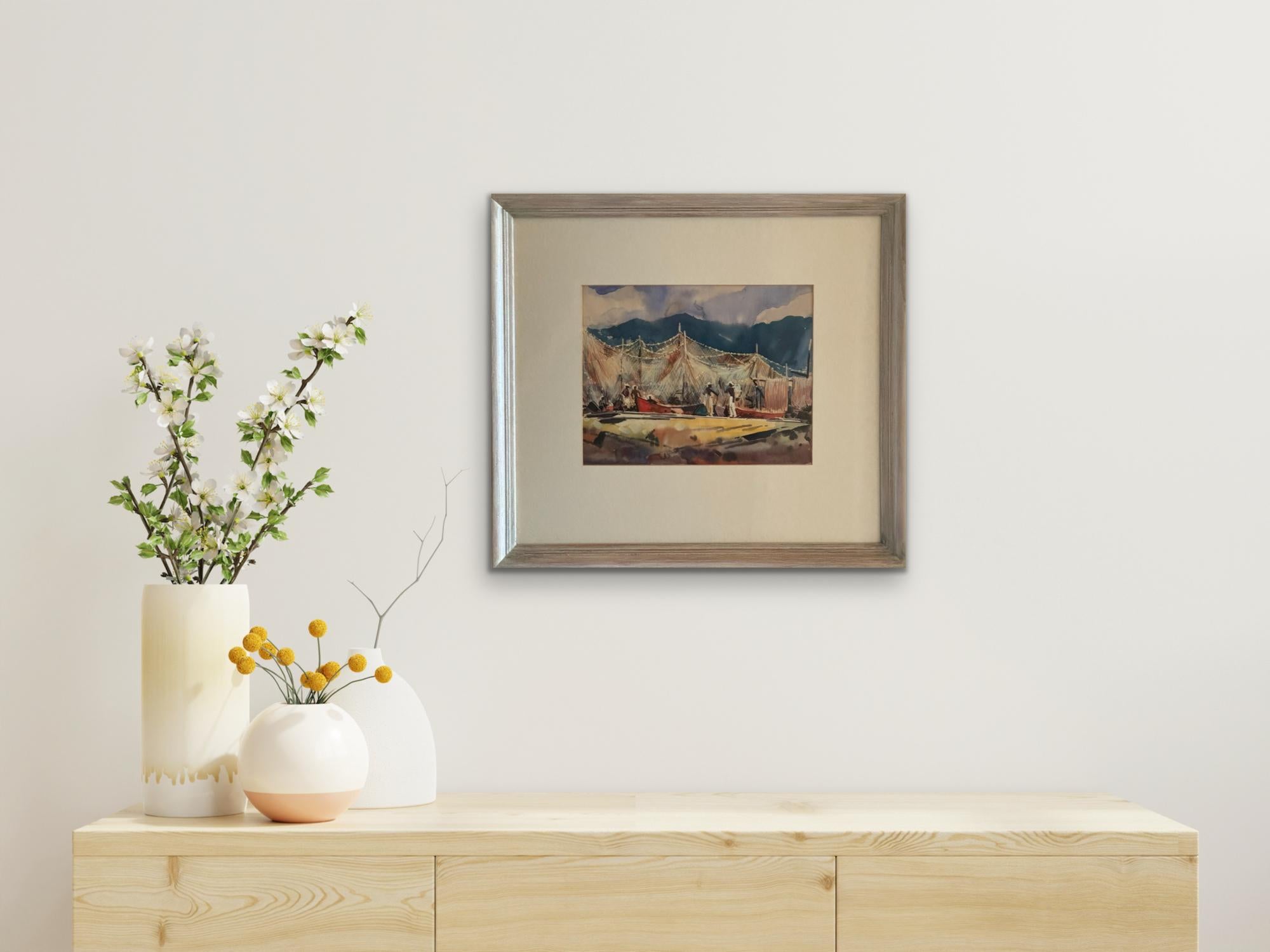 William C. Grauer Senza titolo (Pescatori dei Caraibi con barche e reti da pesca) 1950s WC in vendita 7