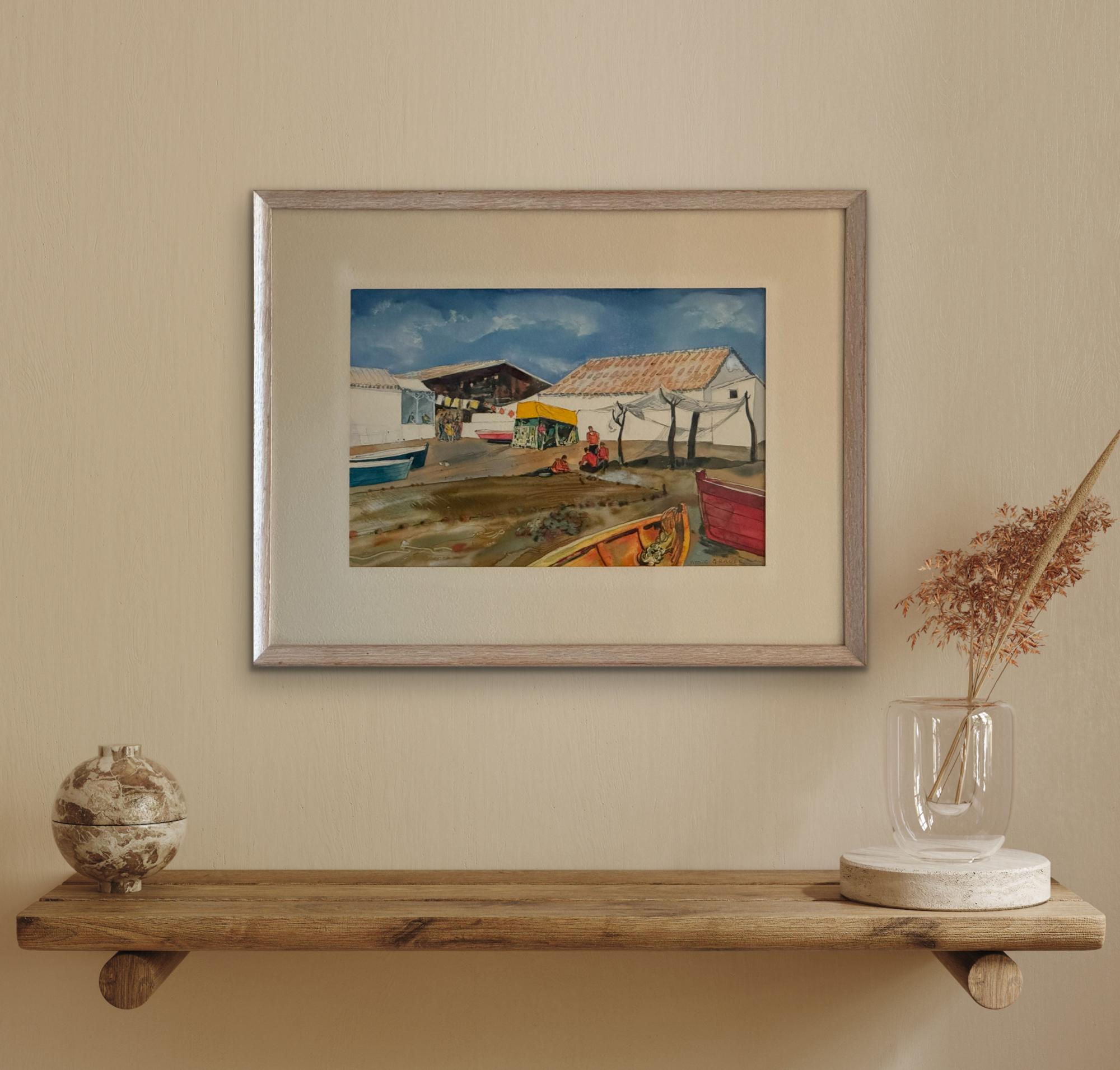 WILLIAM GRAUER (Barcos de pescadores Caribe o Mediterráneo) 1960s wc en venta 4