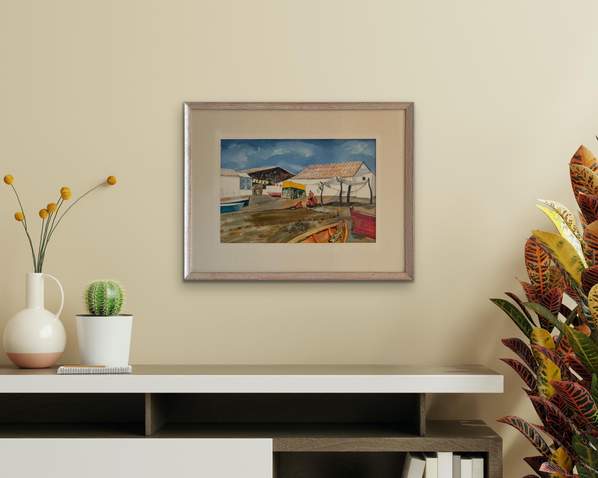 WILLIAM GRAUER (Barcos de pescadores Caribe o Mediterráneo) 1960s wc en venta 2