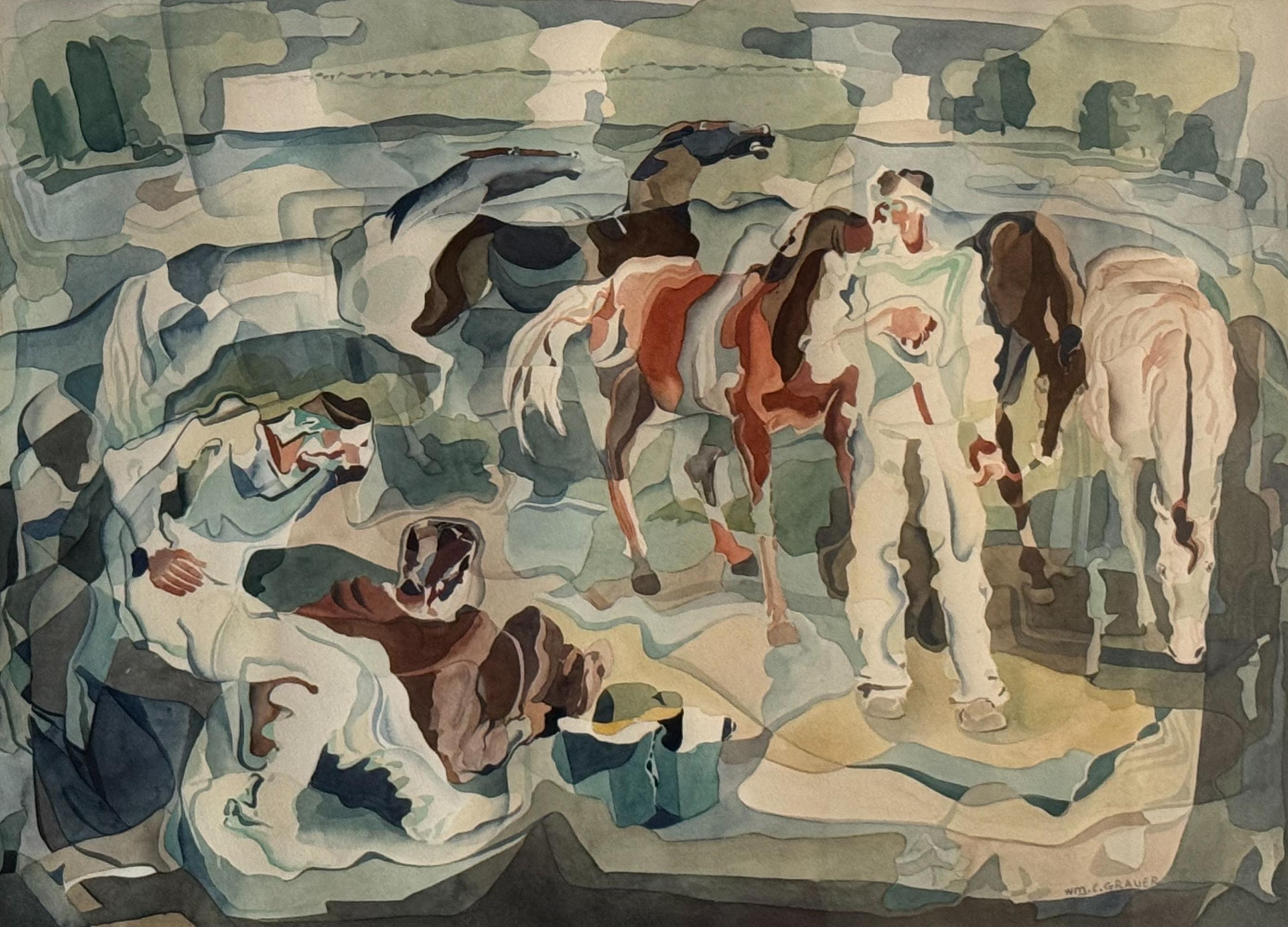 WILLIAM C. GRAUER Ohne Titel (Männer und Pferde) 1940er Jahre Kubistisches WC