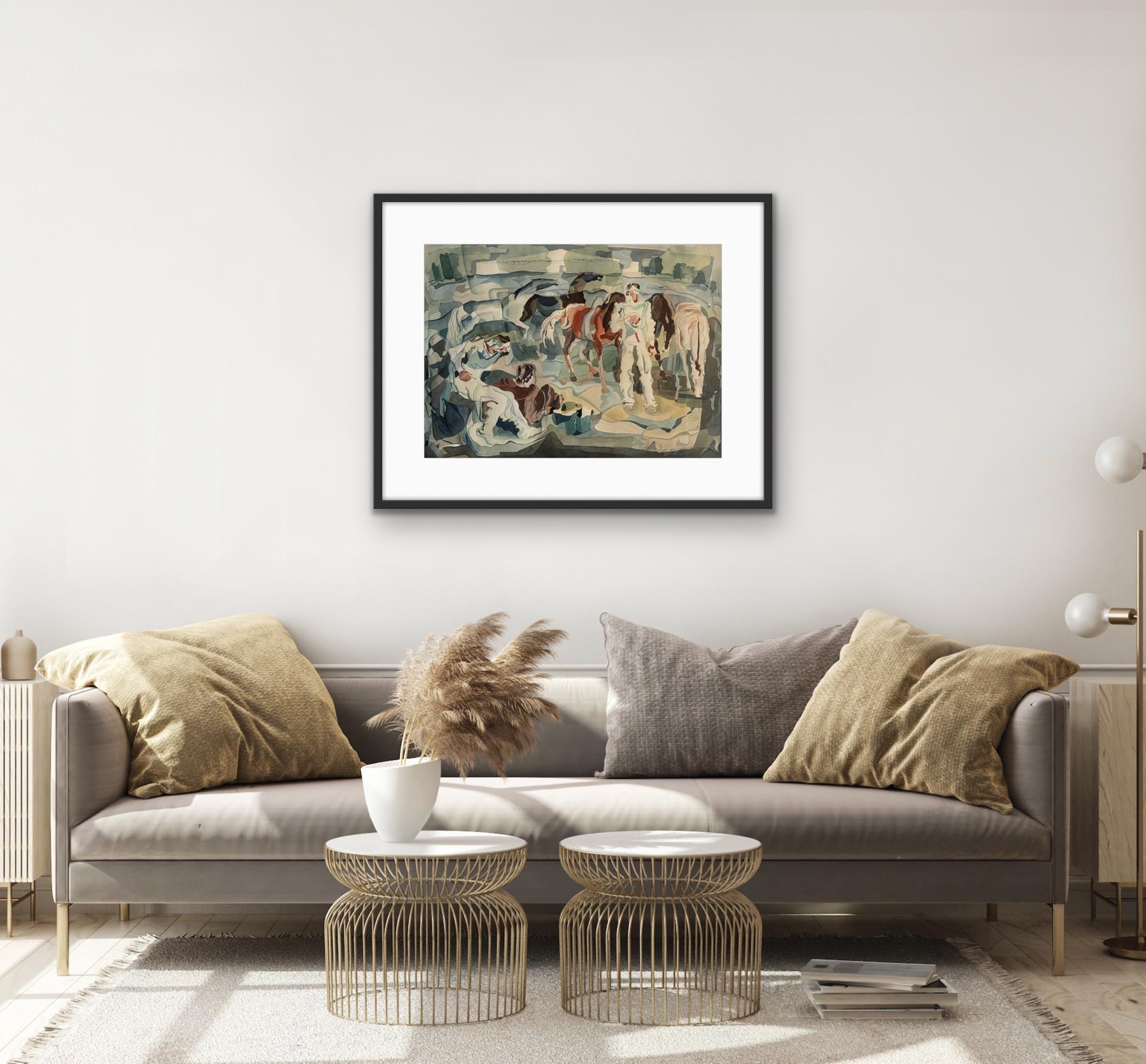 William C. Grauer Senza titolo (Uomini e cavalli) 1940s cubist WC in vendita 8