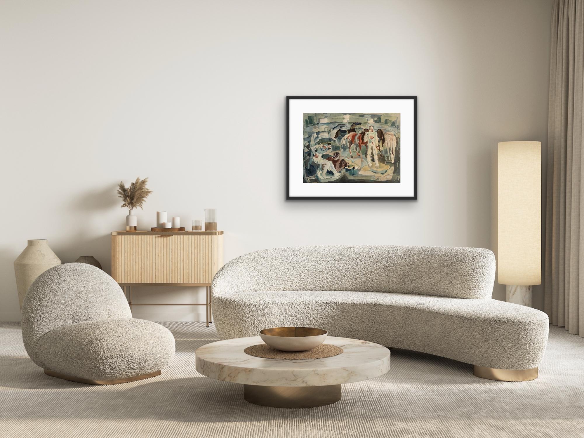 William C. Grauer Senza titolo (Uomini e cavalli) 1940s cubist WC in vendita 10