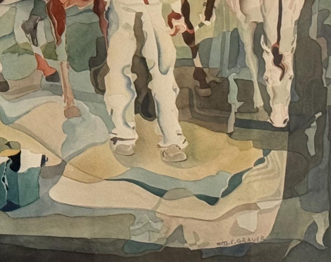 William C. Grauer Senza titolo (Uomini e cavalli) 1940s cubist WC in vendita 5