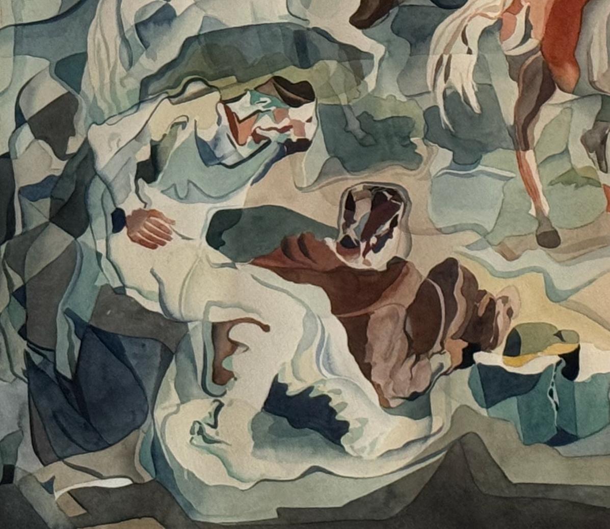 William C. Grauer Senza titolo (Uomini e cavalli) 1940s cubist WC in vendita 6