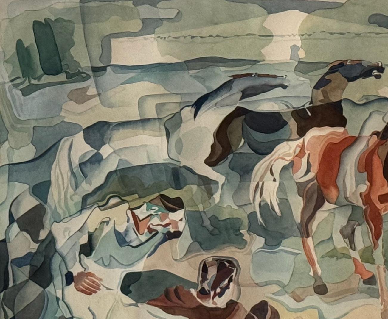 William C. Grauer Senza titolo (Uomini e cavalli) 1940s cubist WC in vendita 7