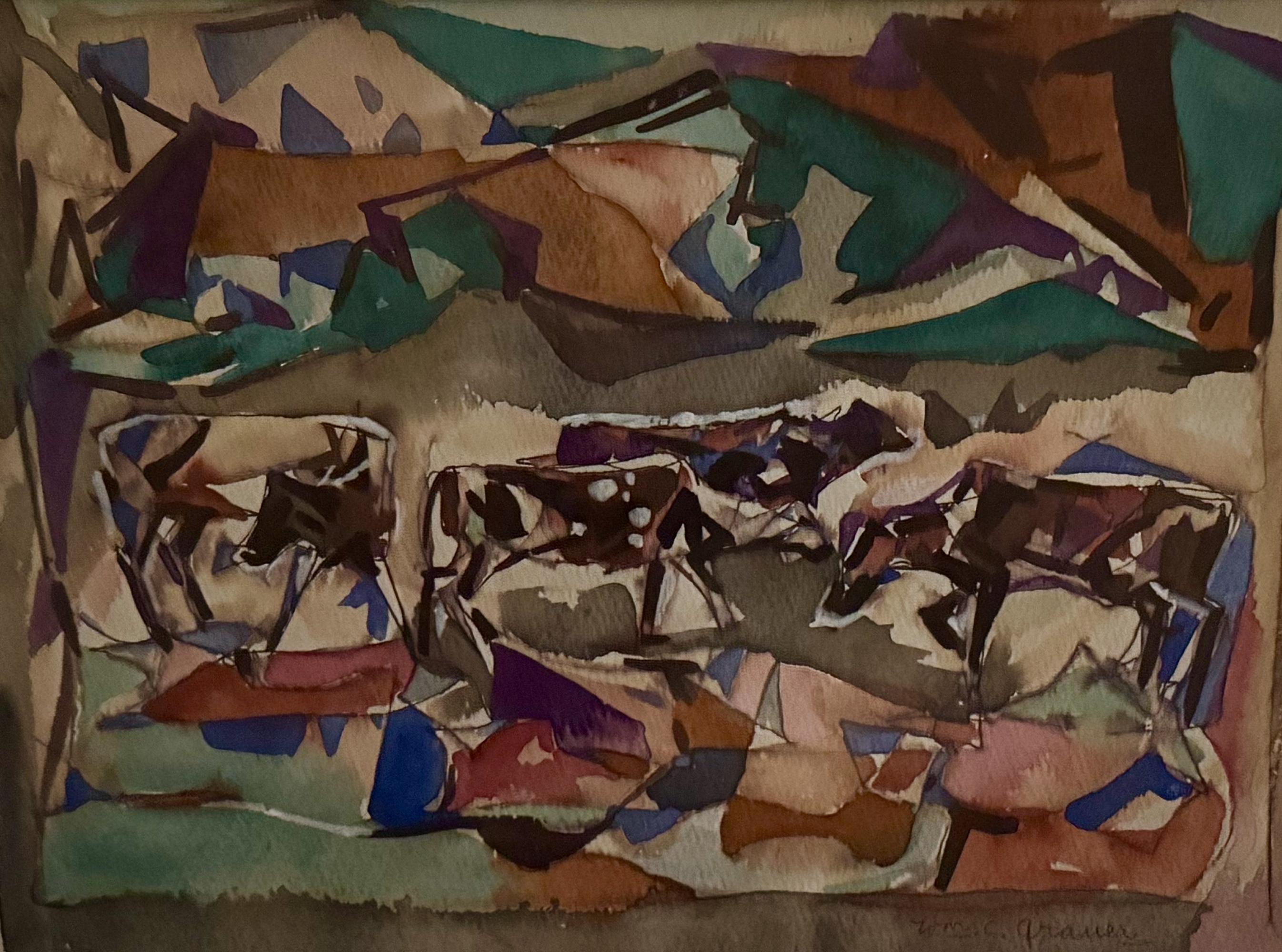 WILLIAM C GRAUER 1940s Cows Cleveland School Cubist WC