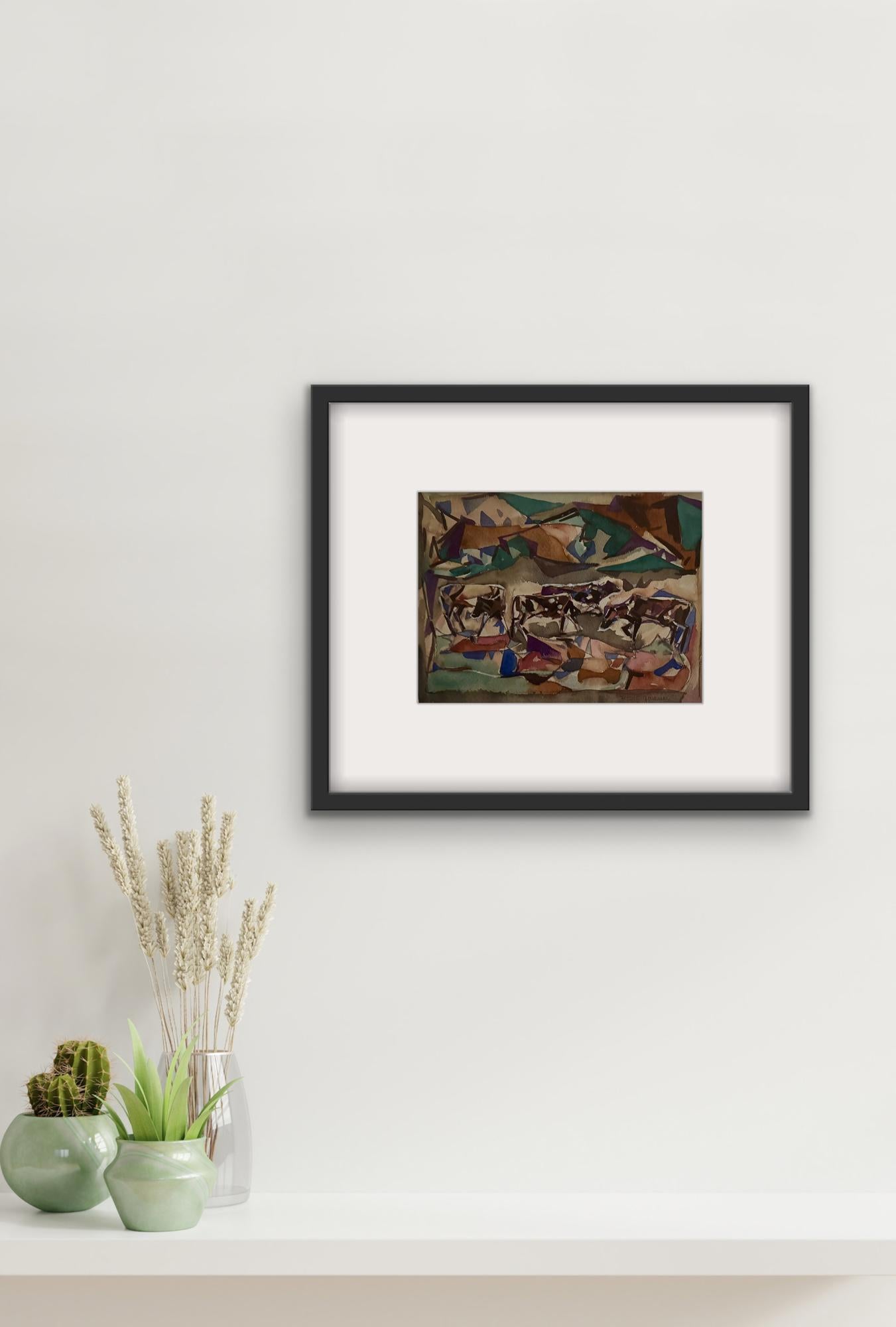 William C GRAUER 1940s Cows Cleveland School Cubist WC en vente 2