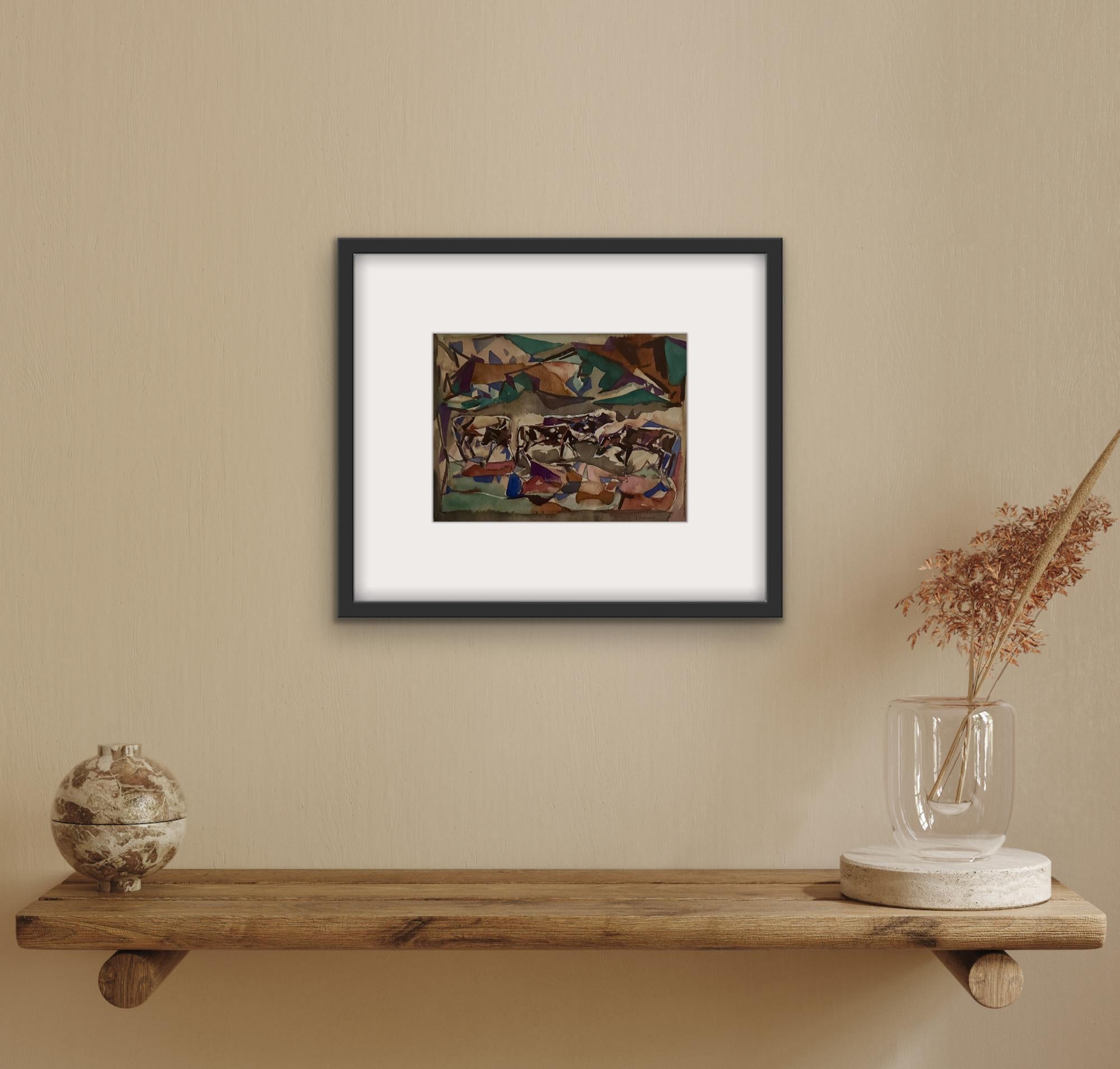 William C GRAUER 1940s Cows Cleveland School Cubist WC en vente 3