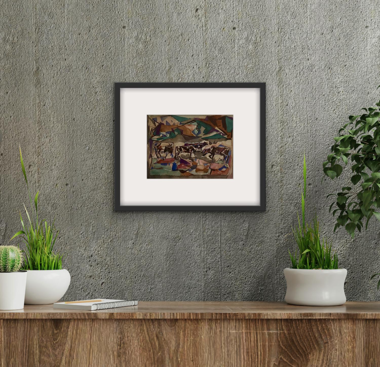 William C GRAUER 1940s Cows Cleveland School Cubist WC - Cubisme Art par William C. Grauer