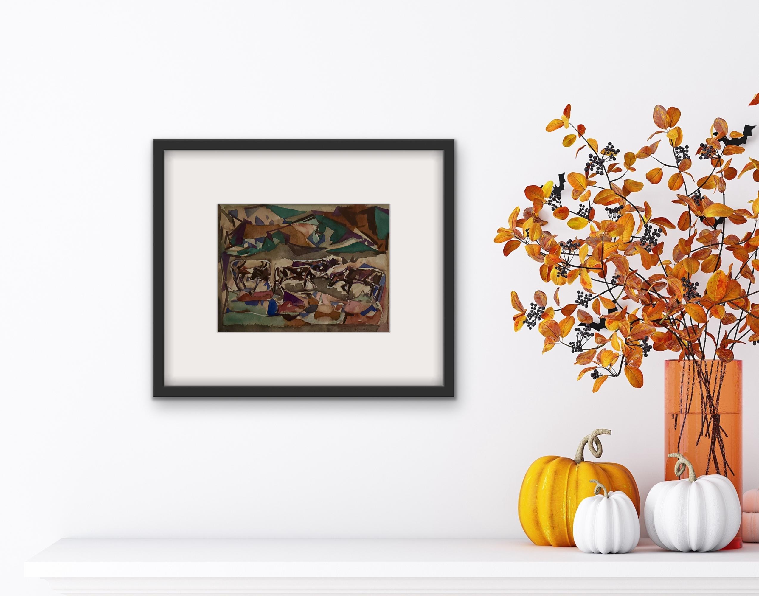 William C GRAUER 1940s Cows Cleveland School Cubist WC - Noir Animal Art par William C. Grauer