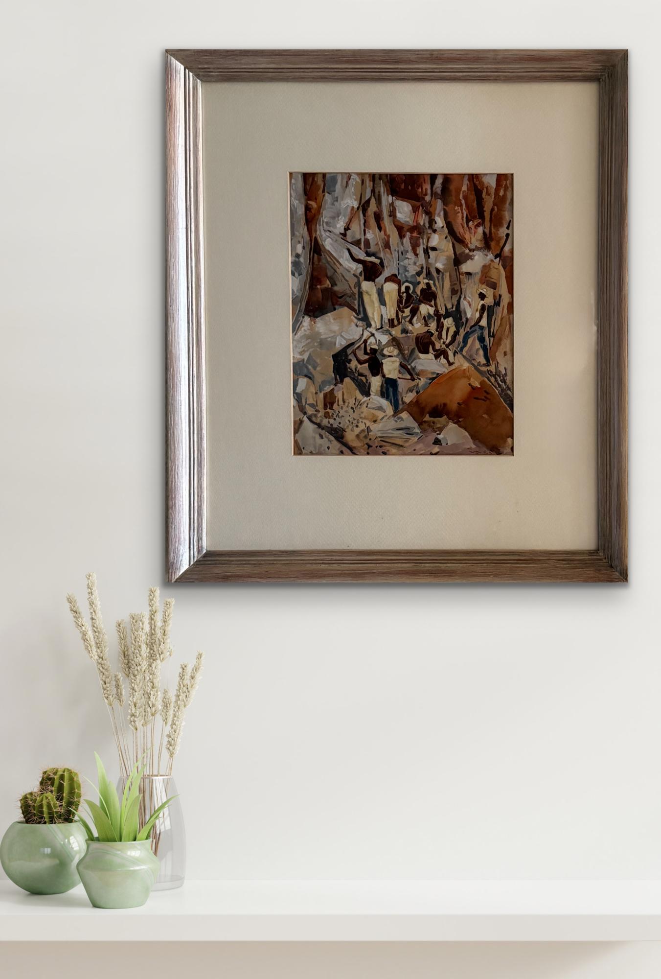 WILLIAM C GRAUER 1950s Caribbean Men Working - Cleveland School WC - Brown Landscape Art by William C. Grauer