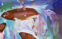 Three Fish - colorful Blue Green Lavender Purple White Orange