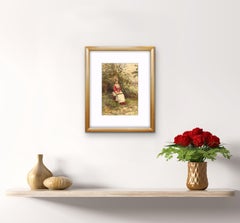 Pretty Woman in a Red & White Dress with Flowers in Her Bonnet (Impressionist)