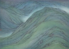 Spring Mountain 1978 Modern Chinese WC Sumi Painting blue green contemporary