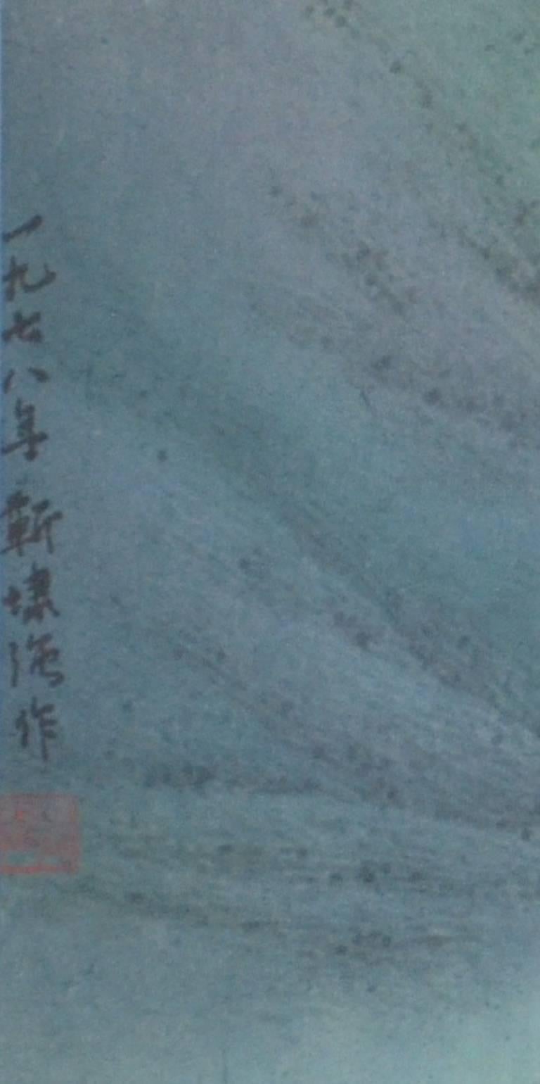 KAN TAI-KEUNG Frühlingsgebirge 1978 Modernes chinesisches WC Sumi-Gemälde in Blau und Grün – Art von Kan Tai-Keung