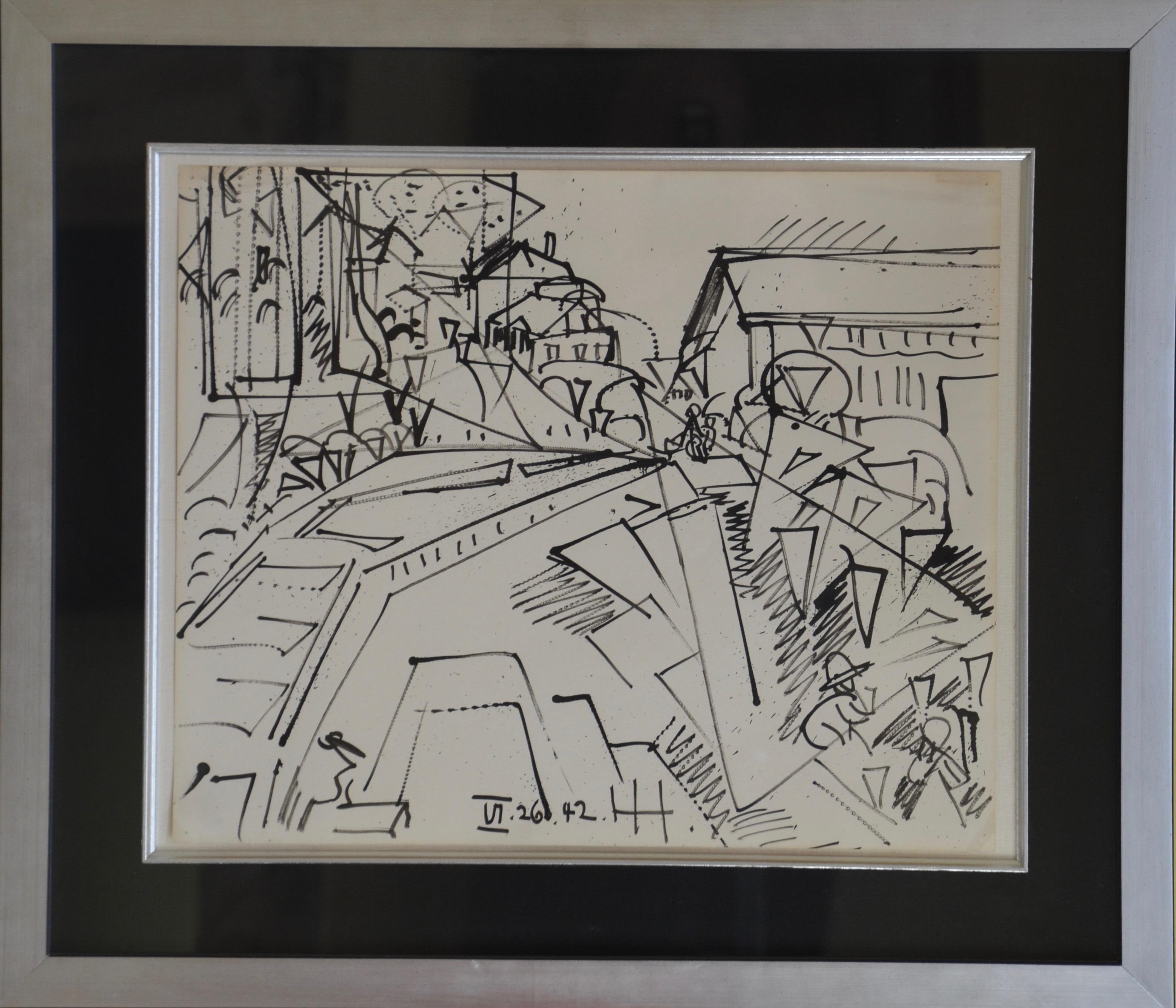 Disegno di Provincetown - Penna e inchiostro - 1942 - Massachusetts - Art di Hans Hofmann