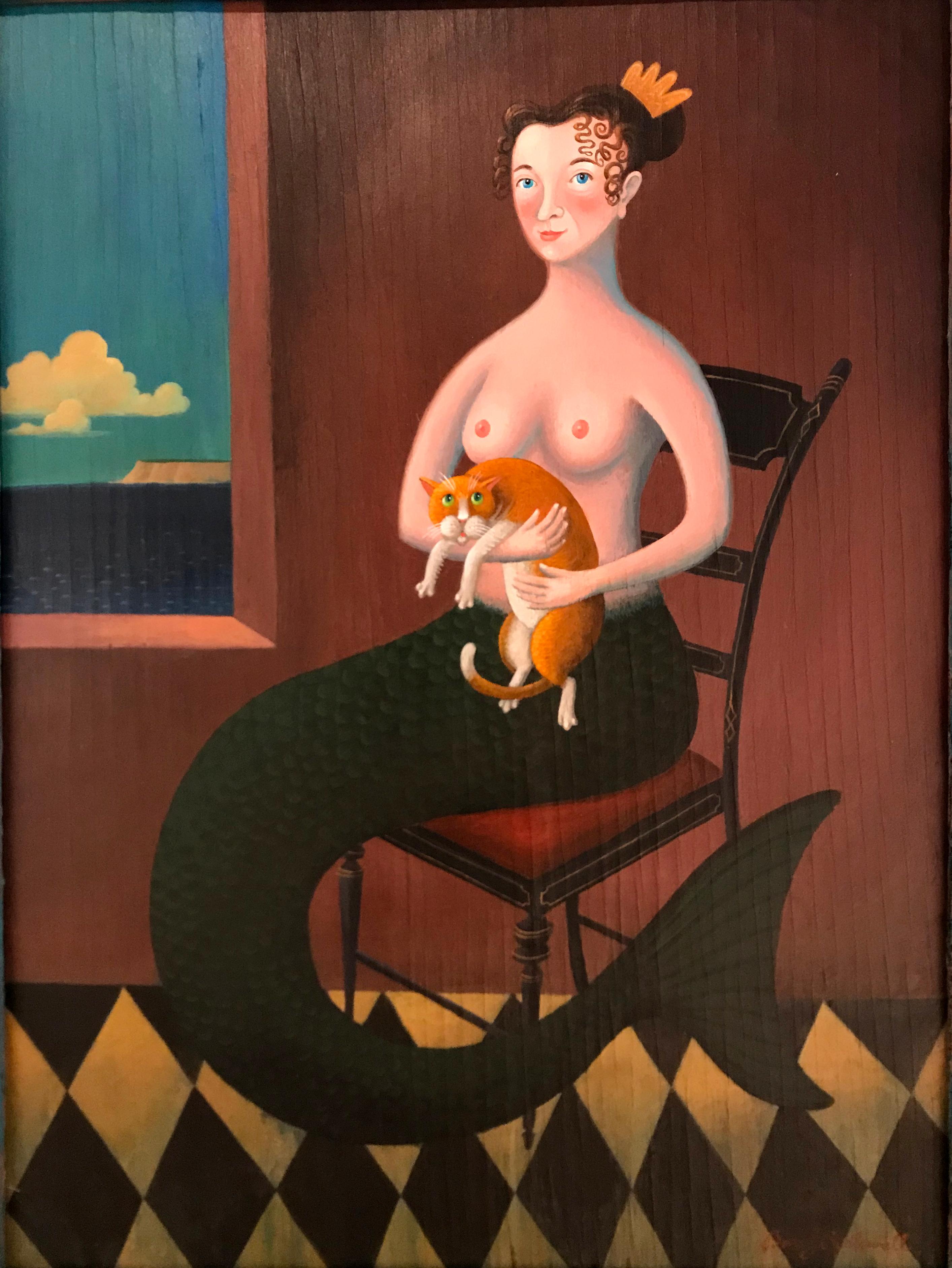 MERMAID WITH MORRIS - Painting by Barry Rockwell