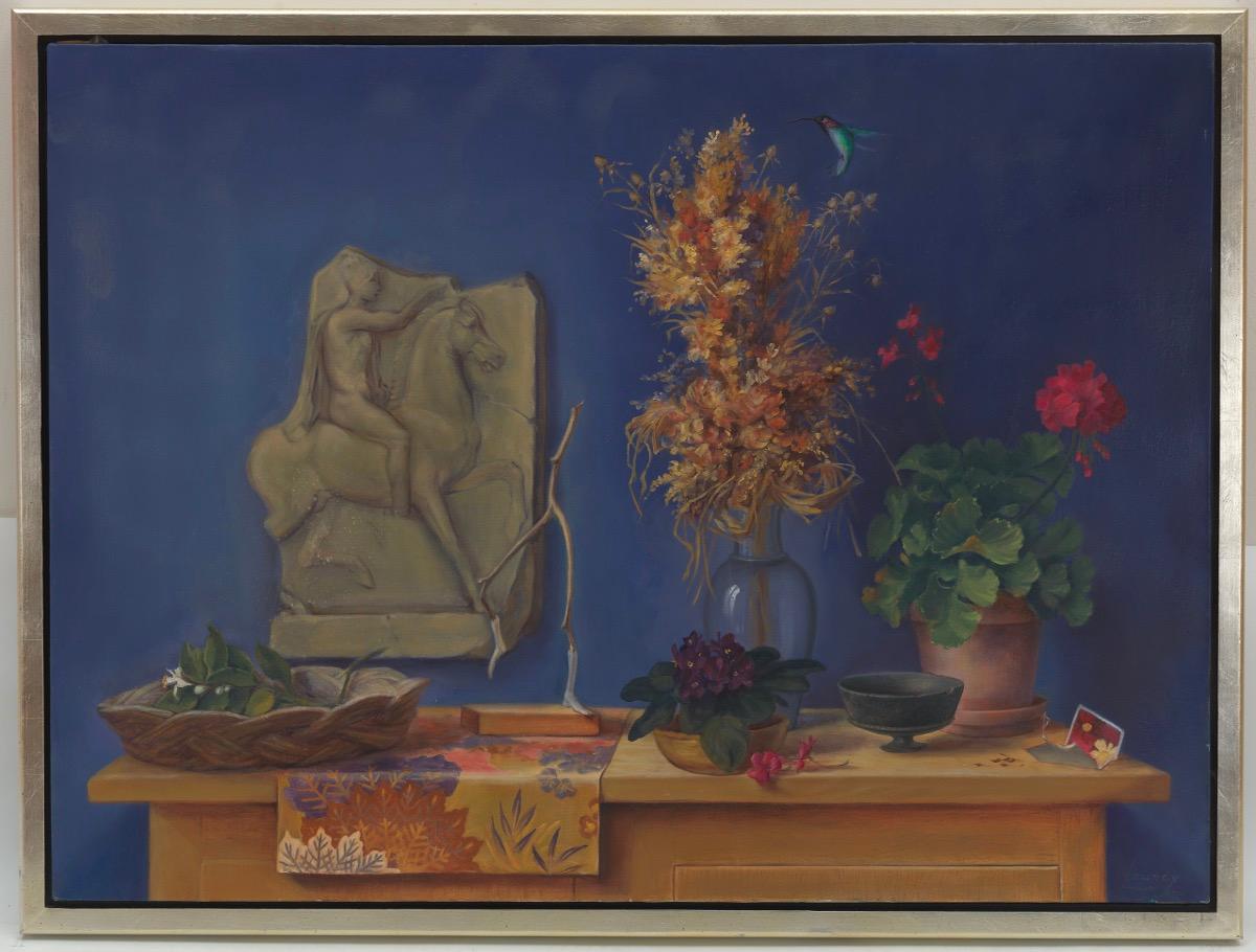 STILL LIFE WITH SCULPTURE - Painting by Jo-Ann Lowney