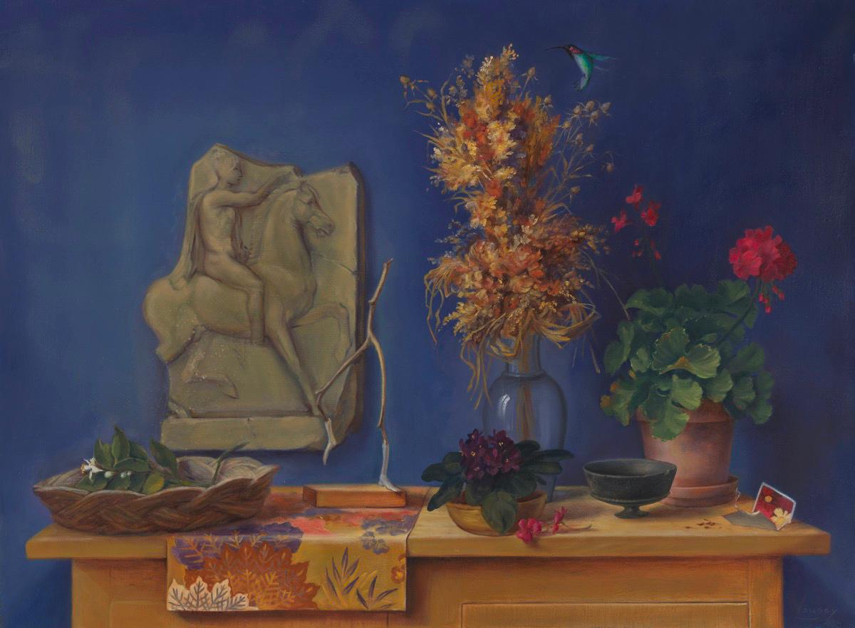 Jo-Ann Lowney Still-Life Painting – STILL LIFE WITH SCULPTURE