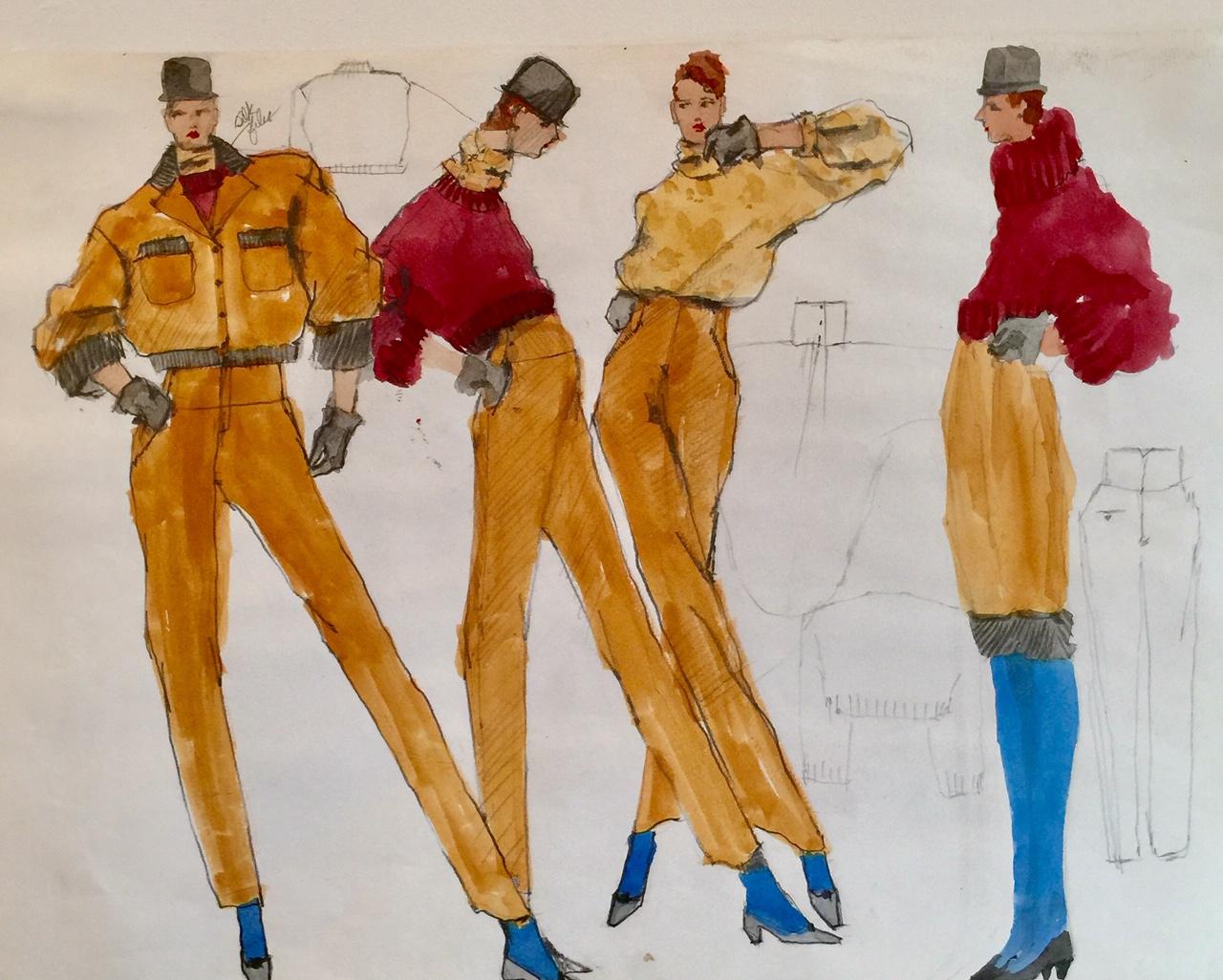 Gordon Henderson Figurative Painting - Rare Original Fashion Sketch With Production Notes